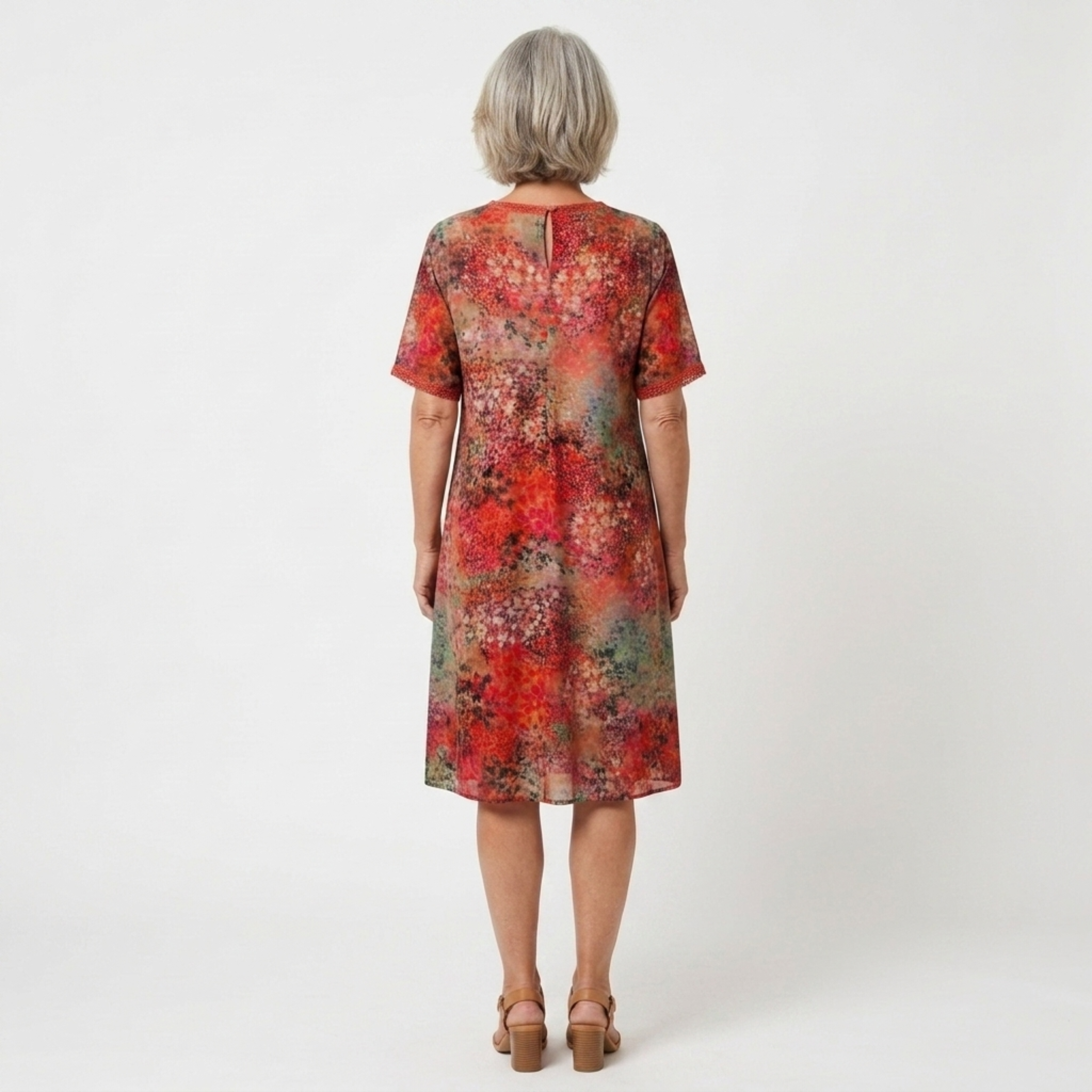 Women's Flared A-Line Midi Dress V-Neck Printed Pockets Casual
