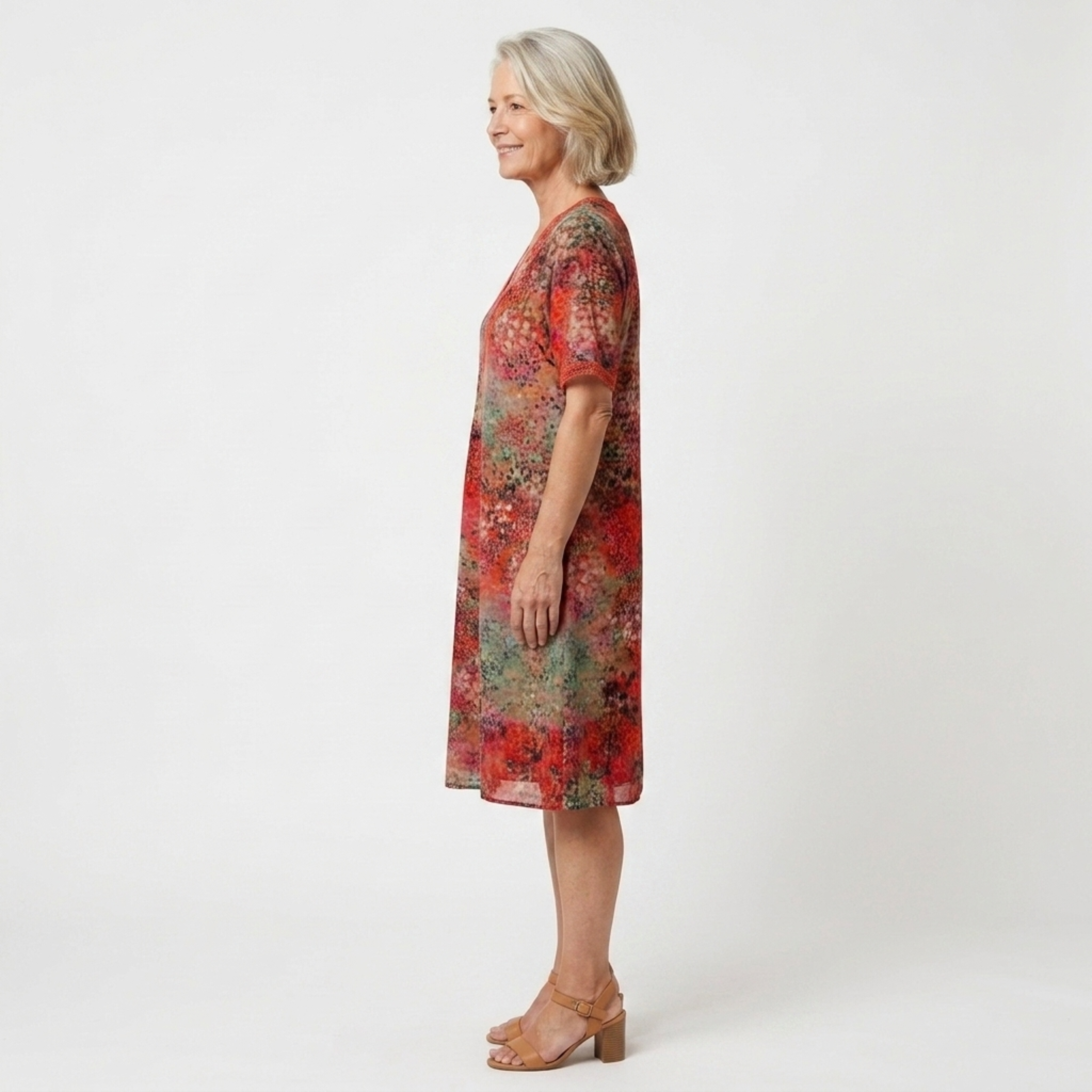 Women's Flared A-Line Midi Dress V-Neck Printed Pockets Casual