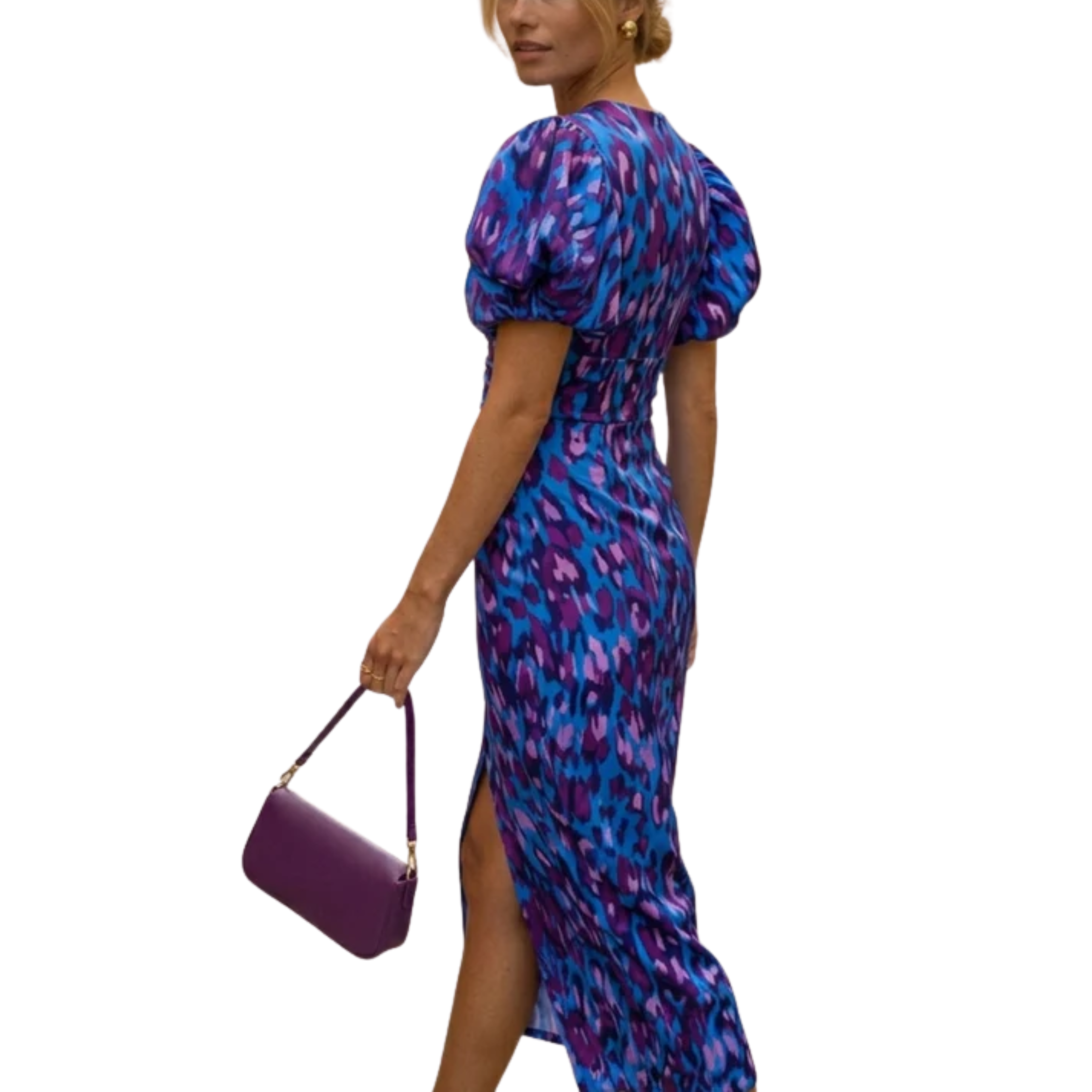 Women's Printed Wrap Maxi Dress Deep V-Neck Volume Sleeve Crossover