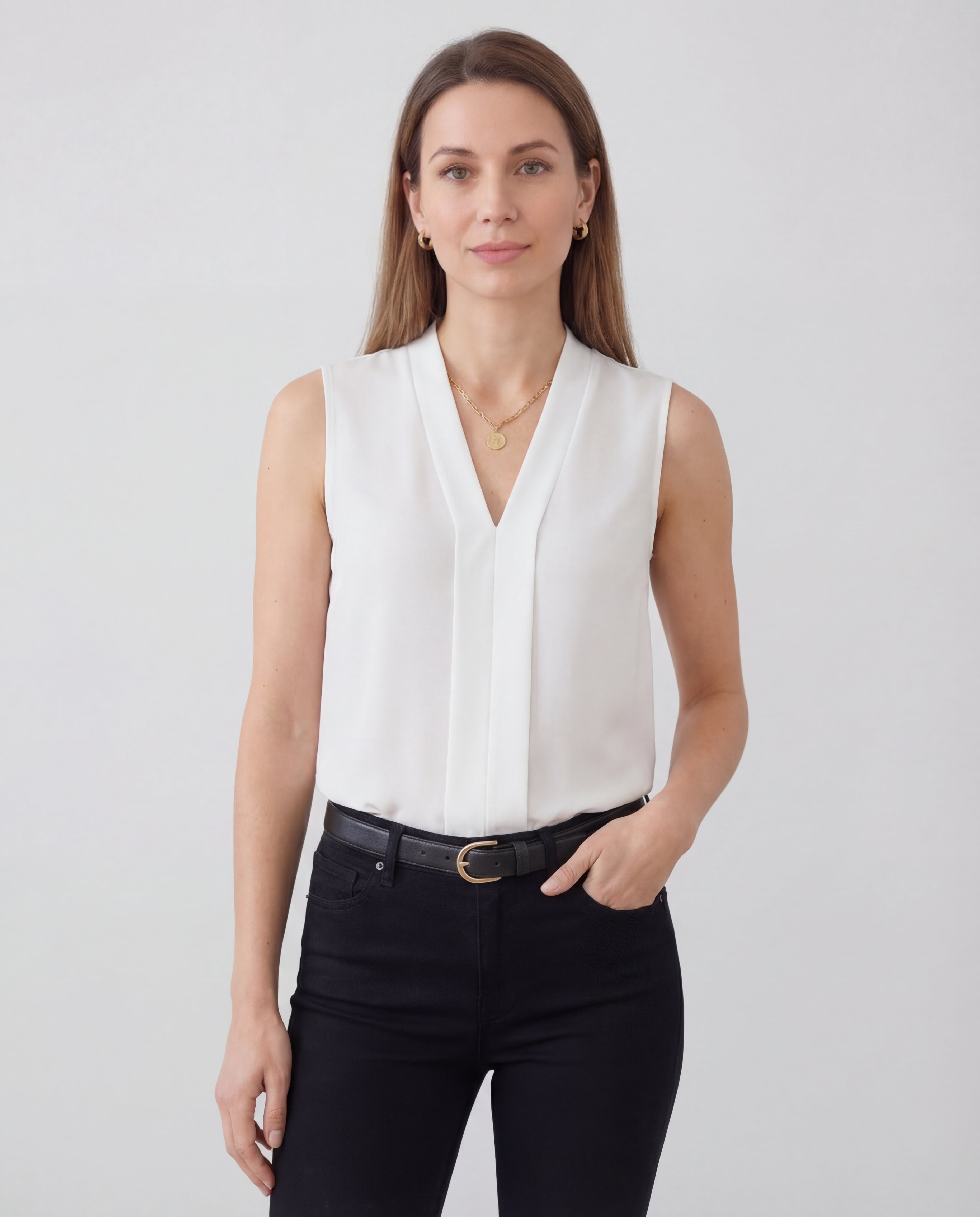 Women's Sleeveless Formal Top Tailored Drape Contoured Relaxed Fit