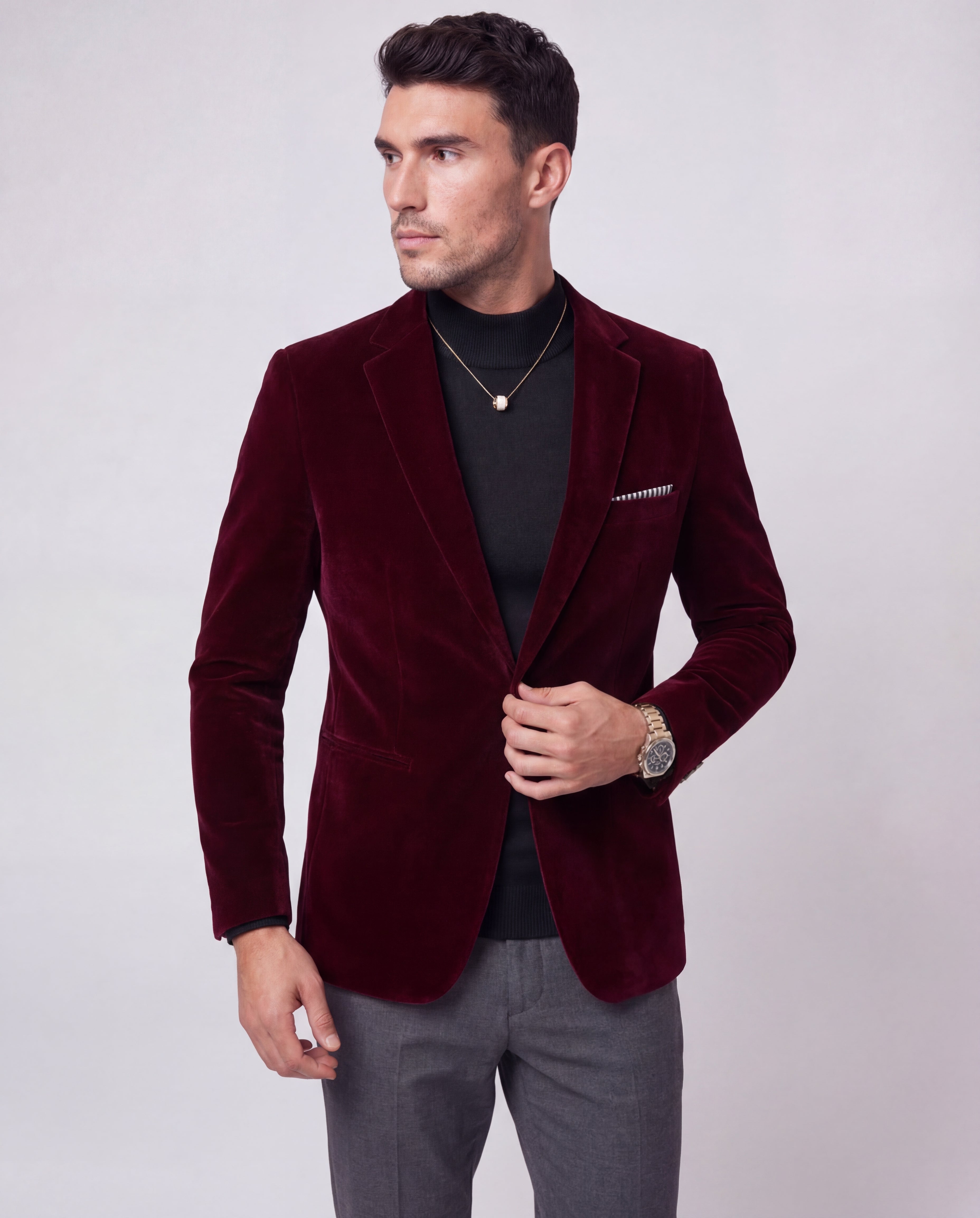 Men's Velvet Blazer Slim Tailored Fit Classic Lapels Formal Evening