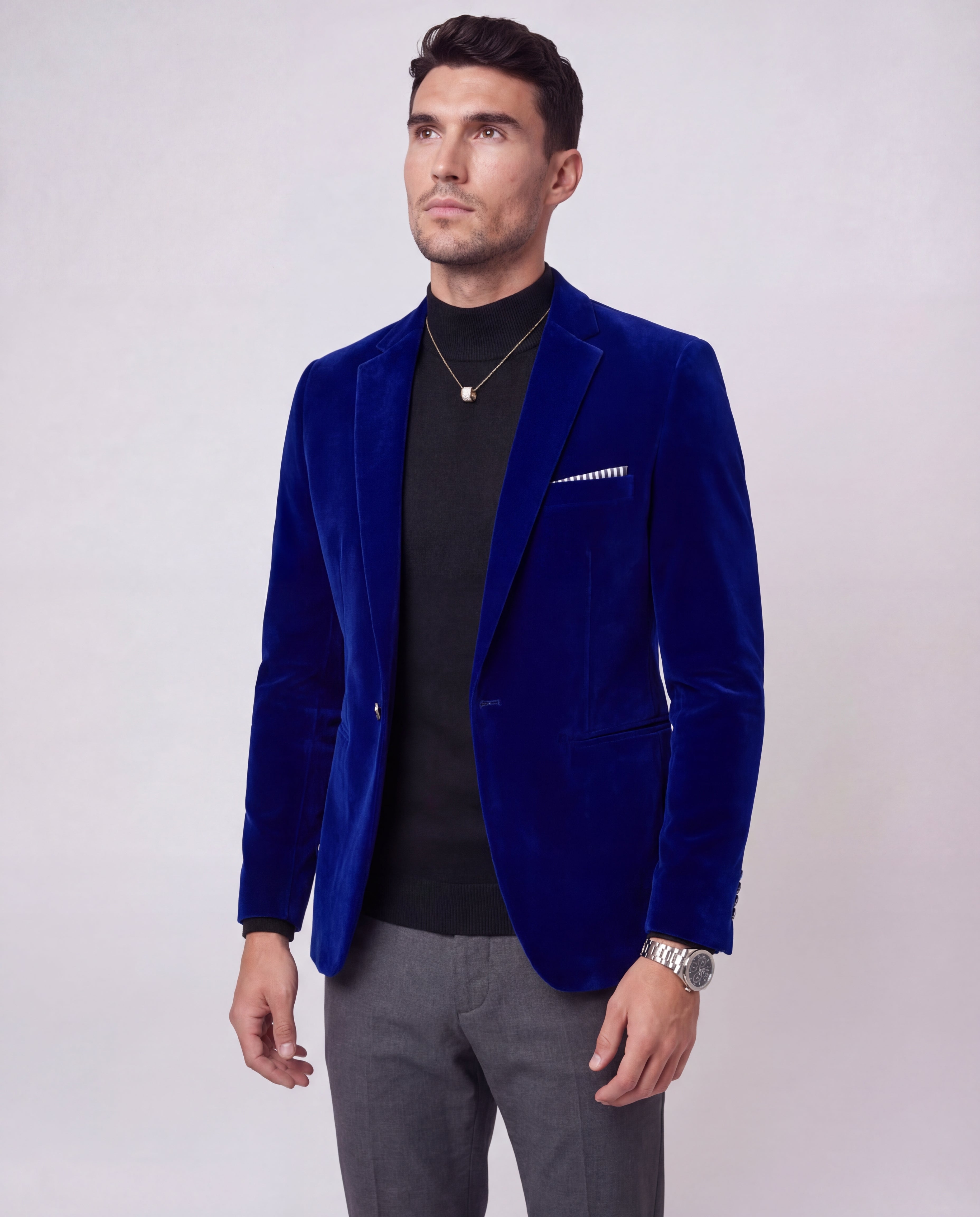 Men's Velvet Blazer Slim Tailored Fit Classic Lapels Formal Evening