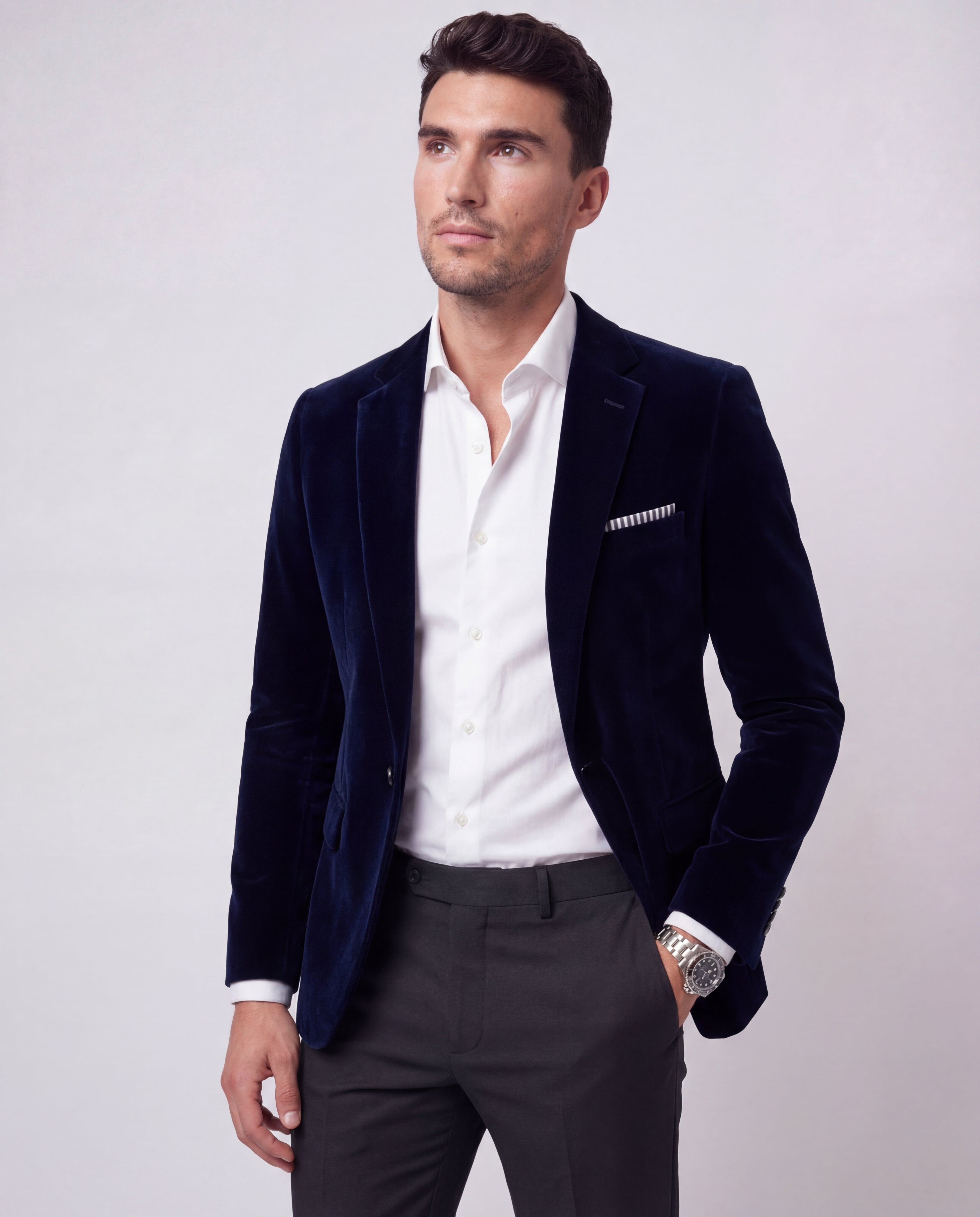 Men's Velvet Blazer Slim Tailored Fit Classic Lapels Formal Evening