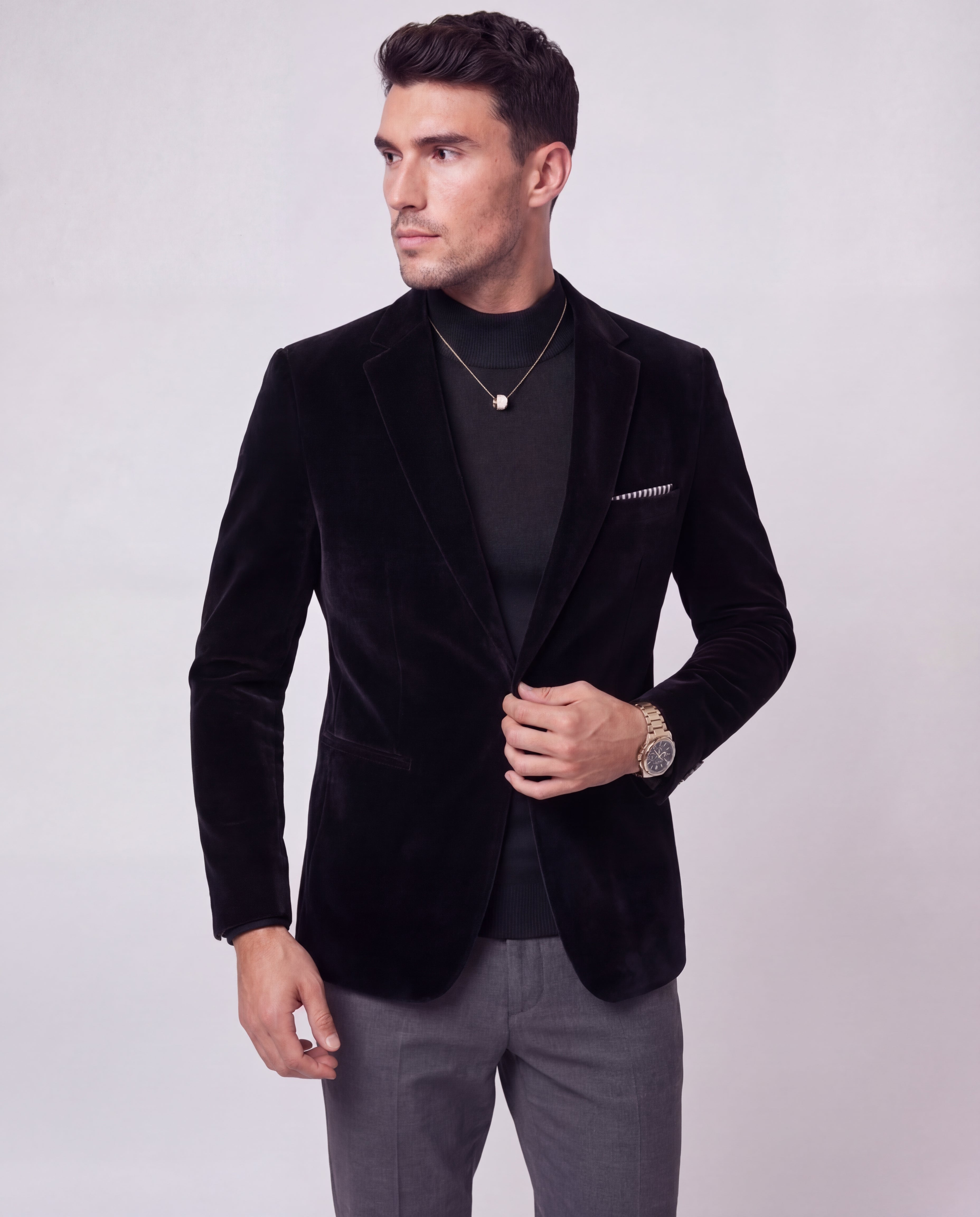 Men's Velvet Blazer Slim Tailored Fit Classic Lapels Formal Evening