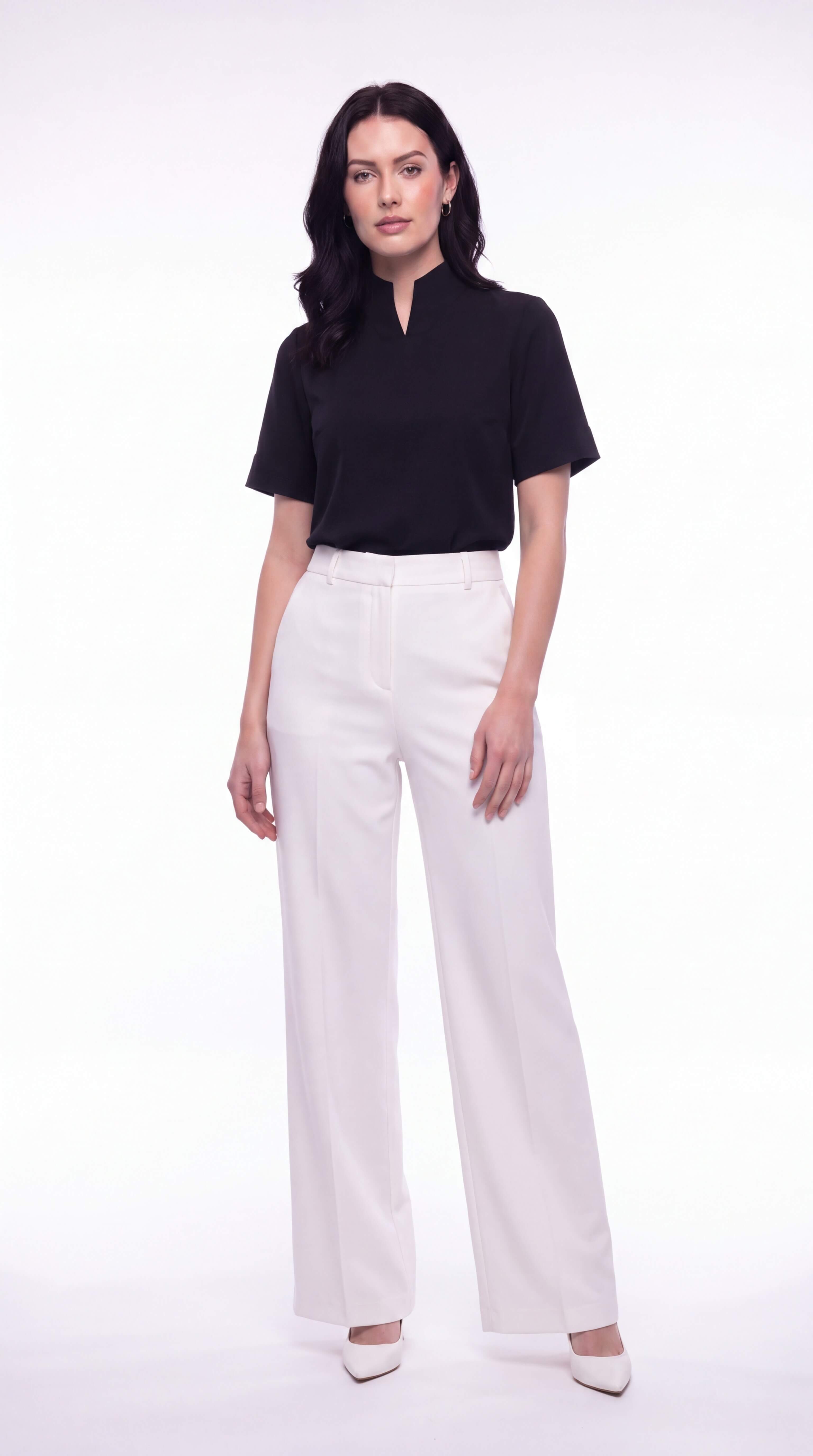 Women's Stand Collar Short Sleeve Blouse Office Work Minimalist