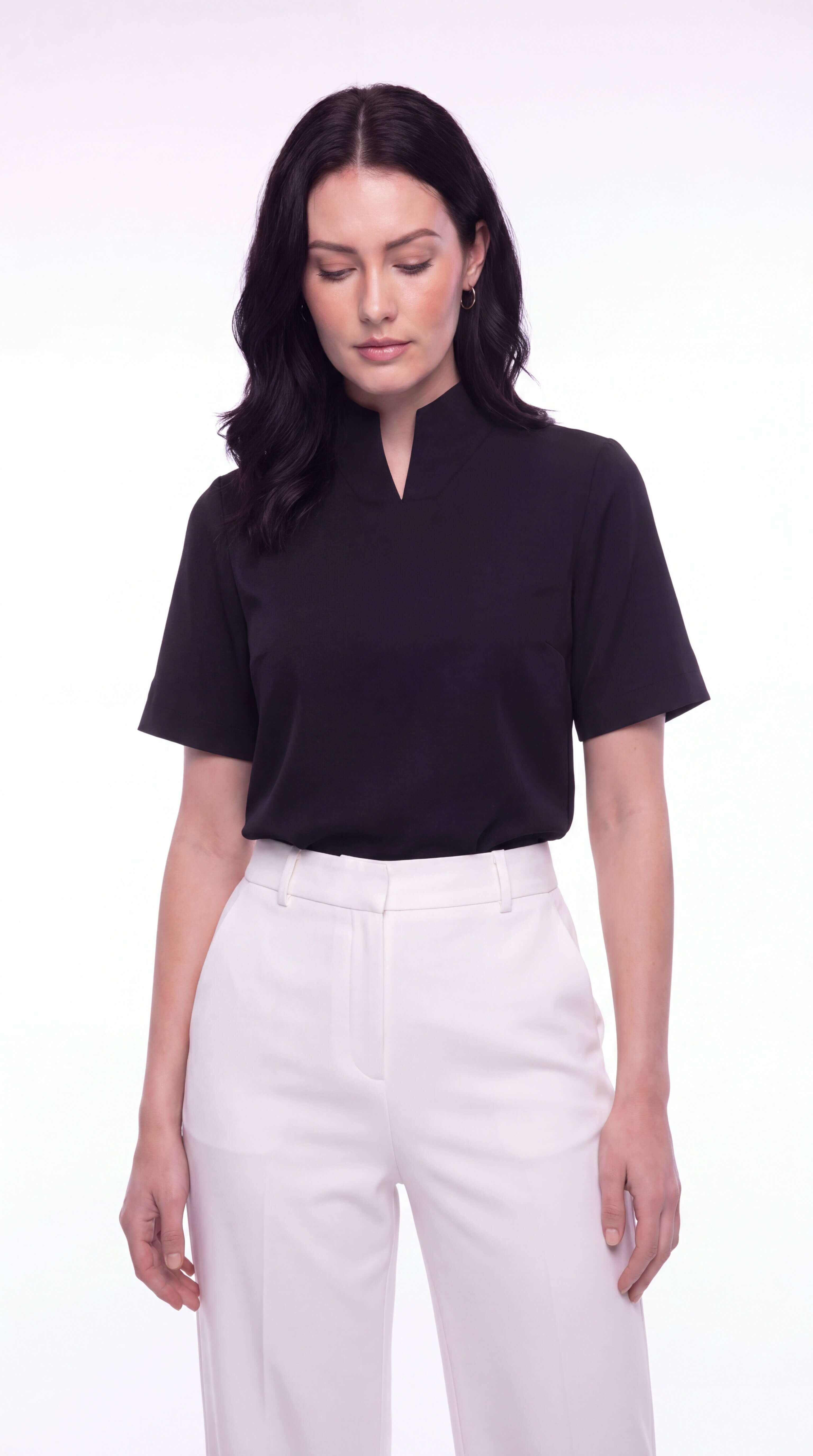Women's Stand Collar Short Sleeve Blouse Office Work Minimalist