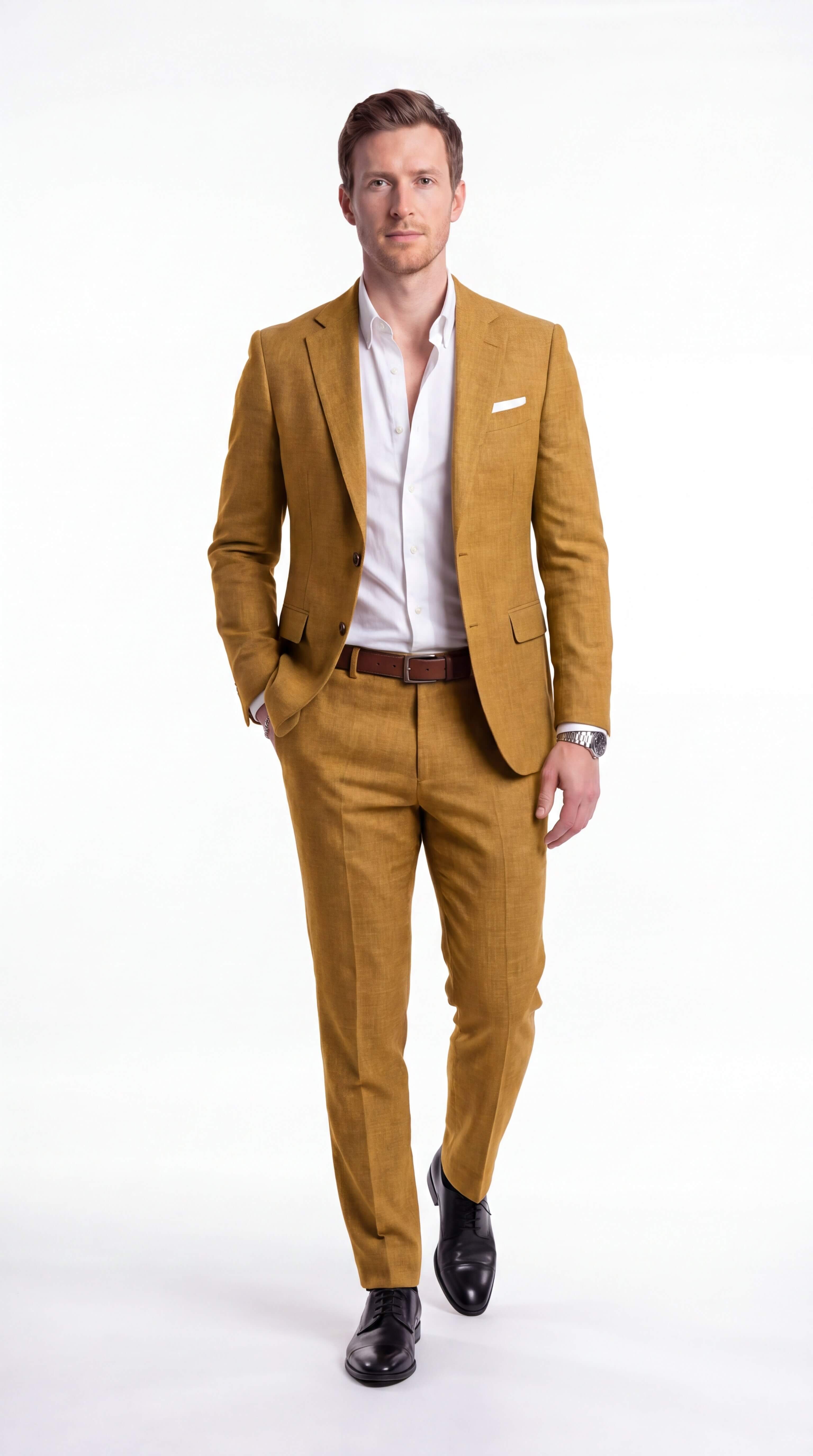 Men's Linen Blend Two Piece Suit Summer Wedding Guest