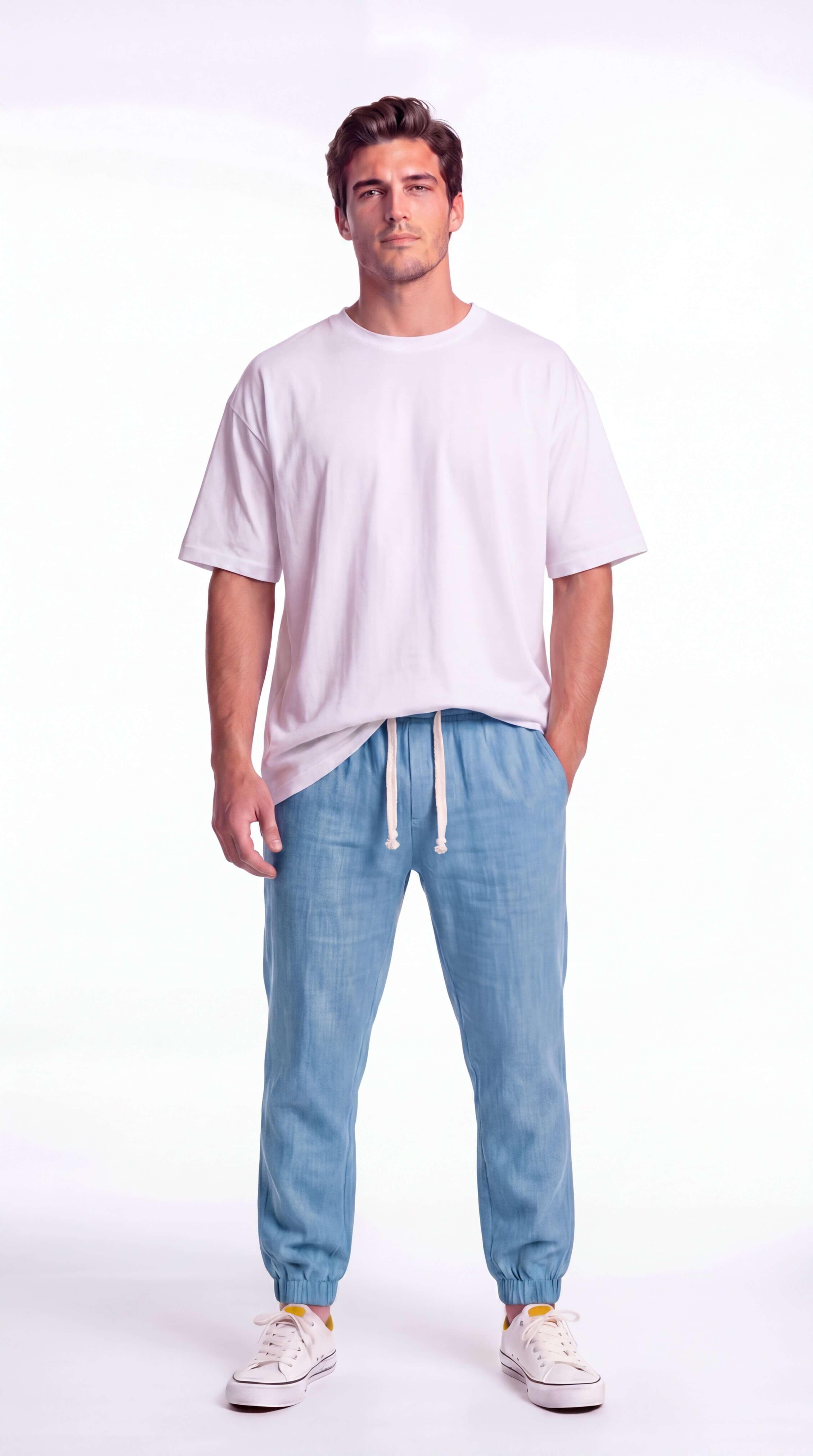 Men's Linen Trousers Wide Leg Relaxed Fit Summer Pants