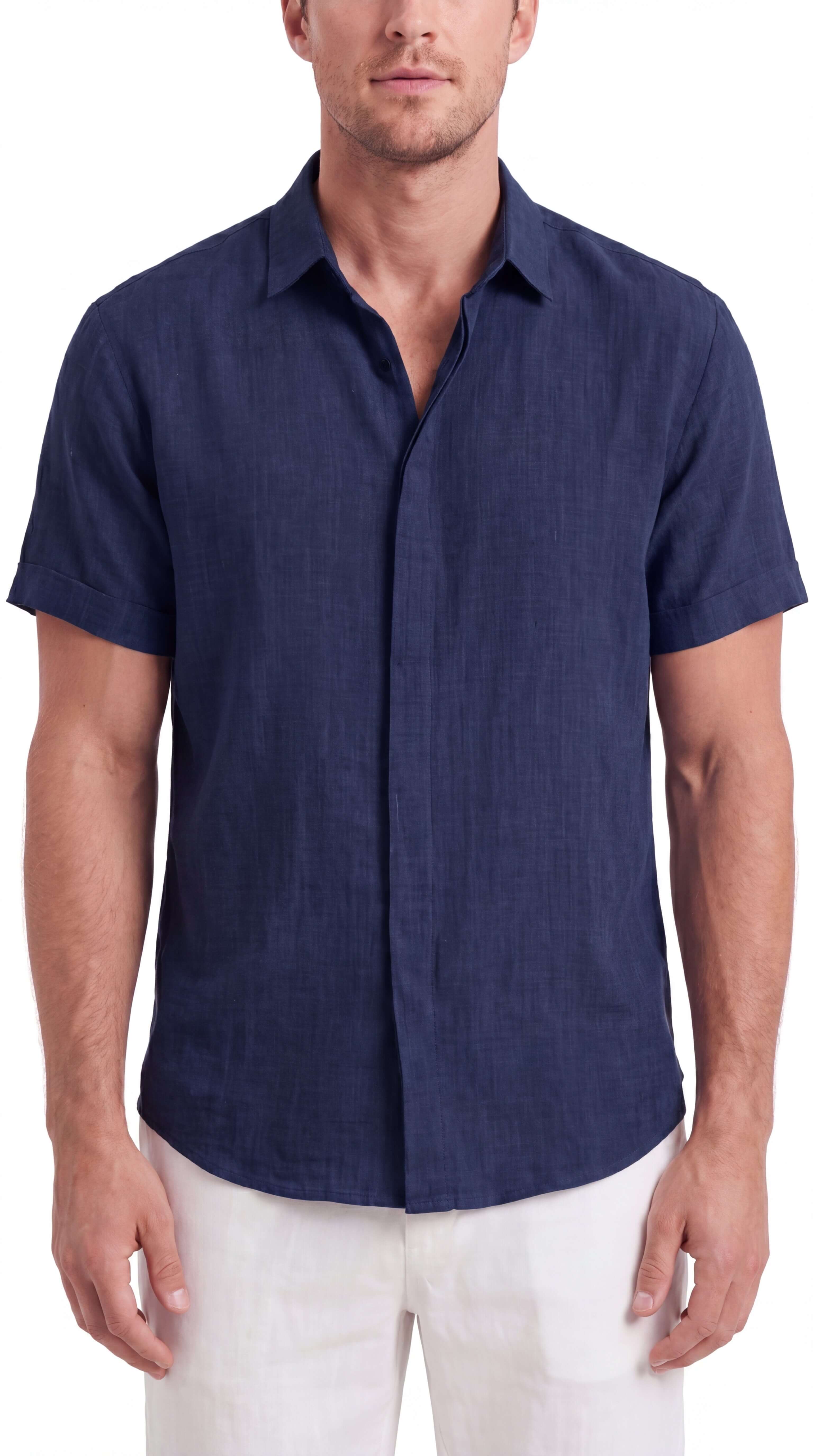 Men's Linen Shirt Short Sleeve Relaxed Fit Summer Casual