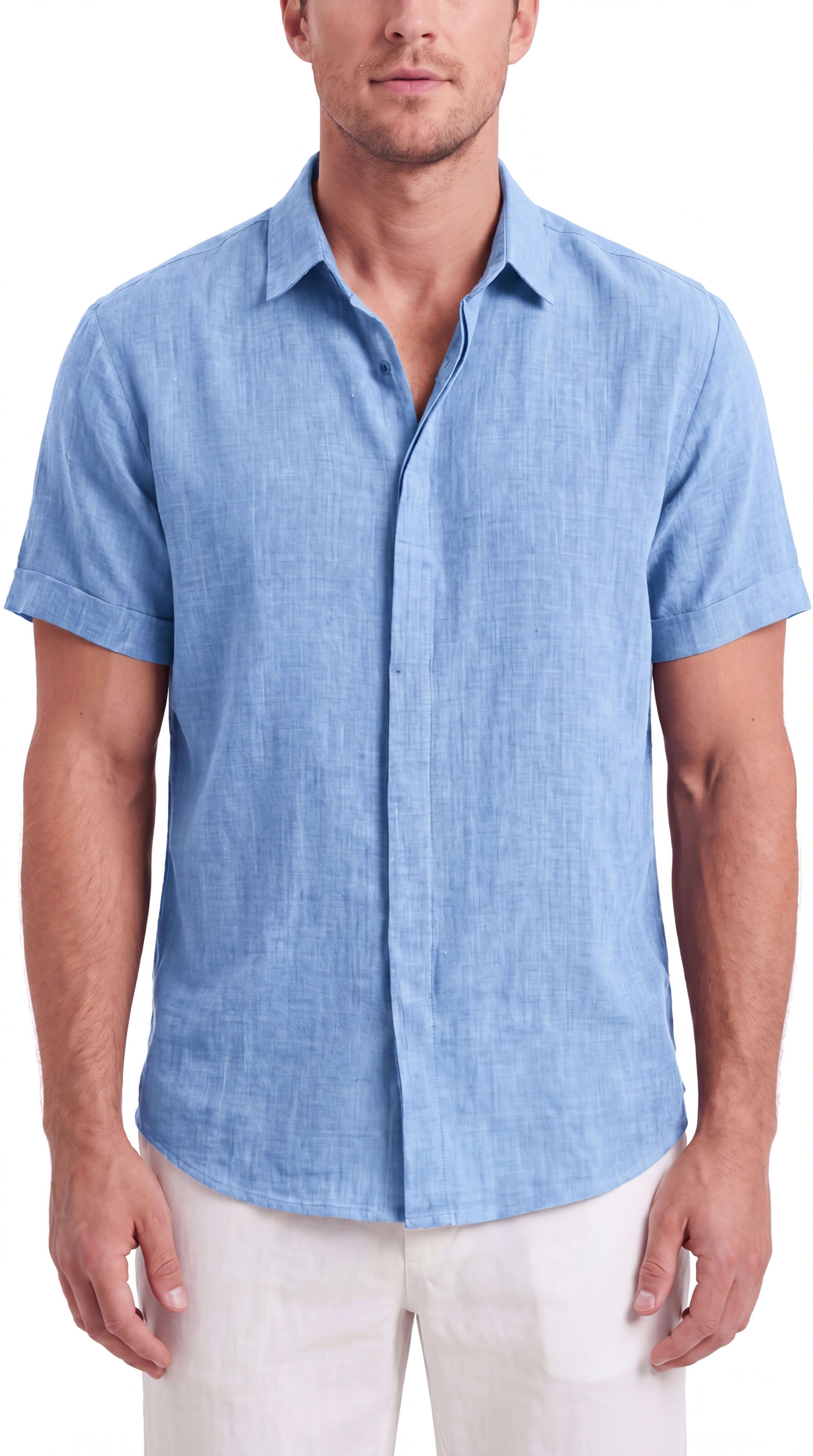 Men's Linen Shirt Short Sleeve Relaxed Fit Summer Casual