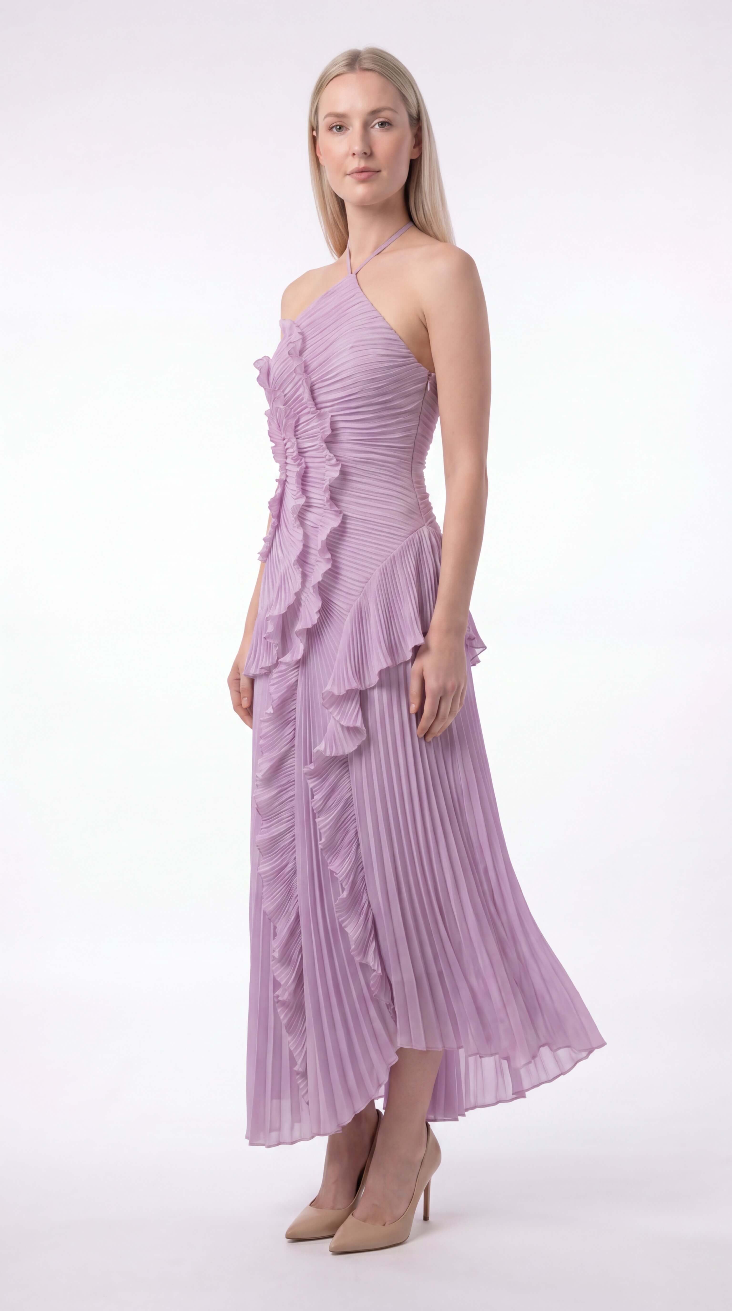 Women's Ruffle Halter Maxi Dress Wedding Guest Formal Gown