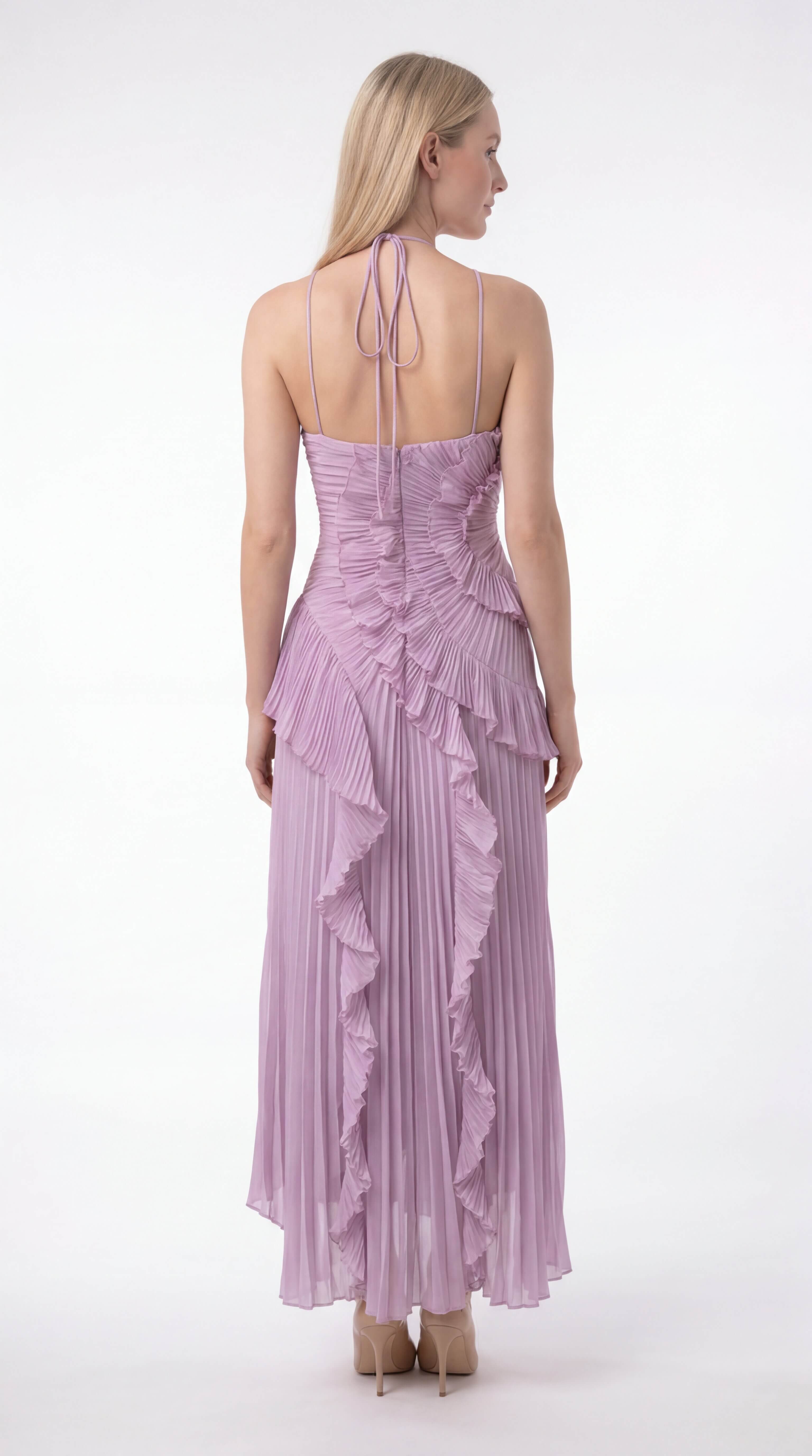 Women's Ruffle Halter Maxi Dress Wedding Guest Formal Gown