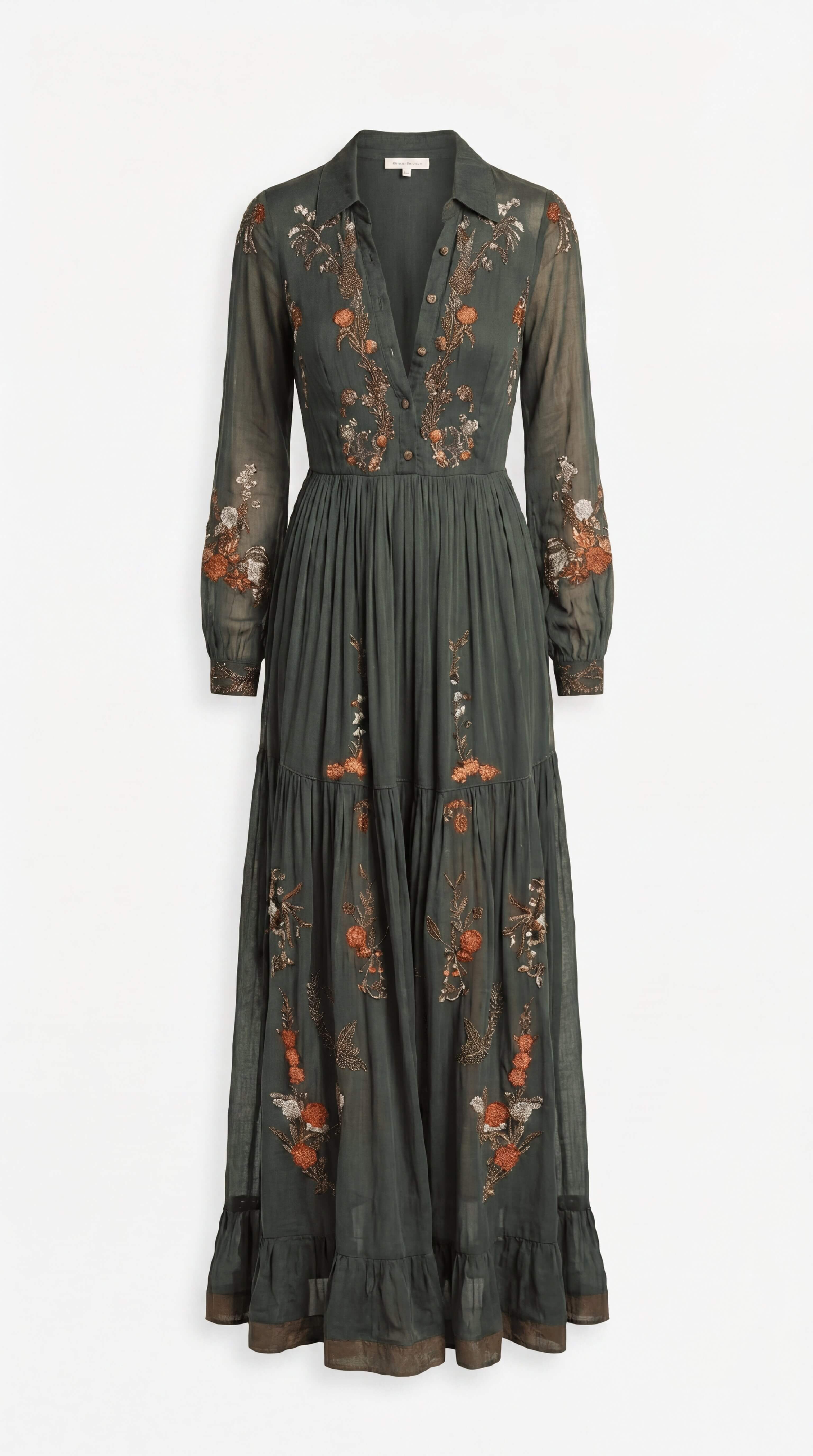 Women's Boho Tiered Maxi Dress Long Sleeve Belt