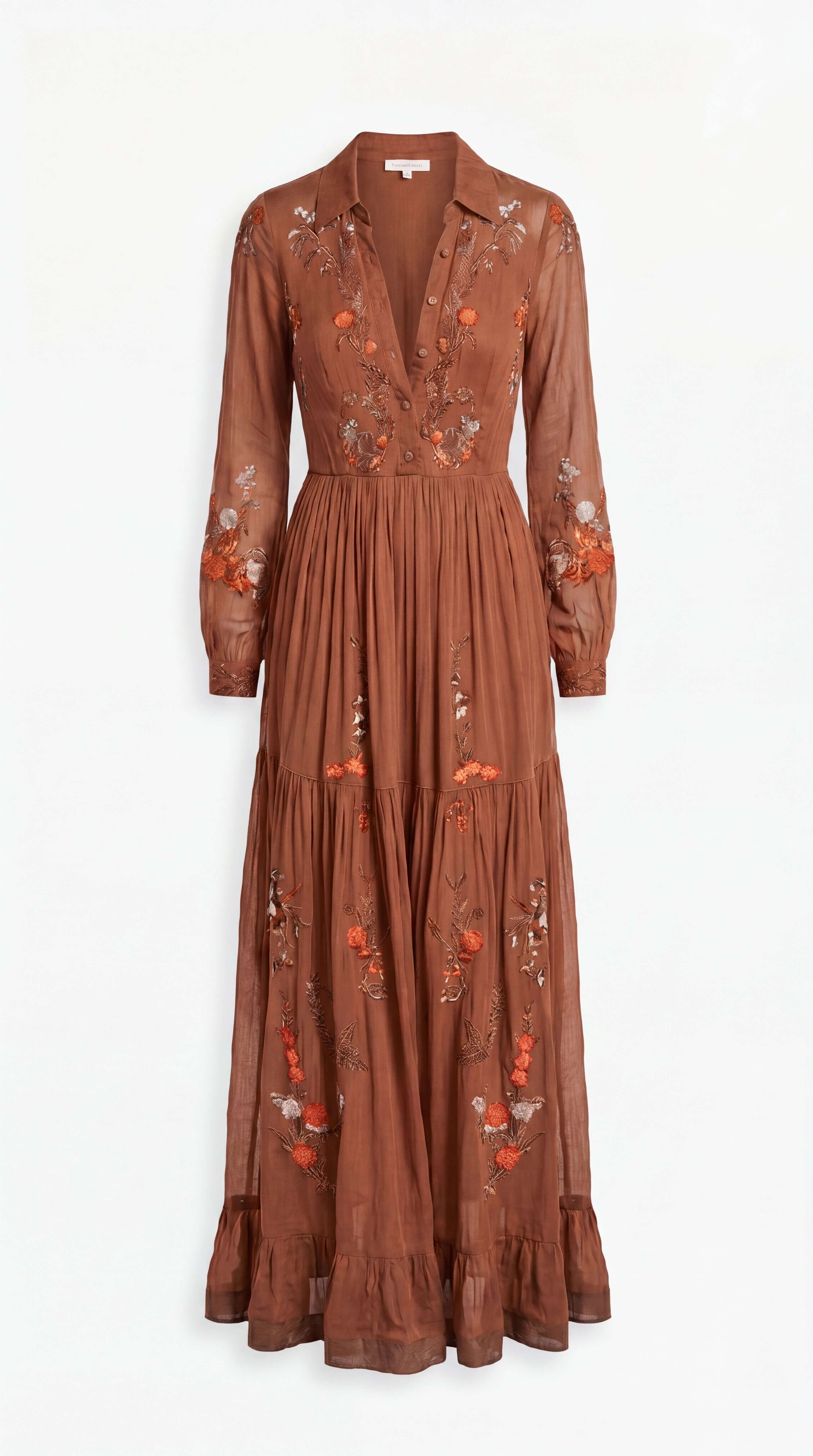 Women's Boho Tiered Maxi Dress Long Sleeve Belt