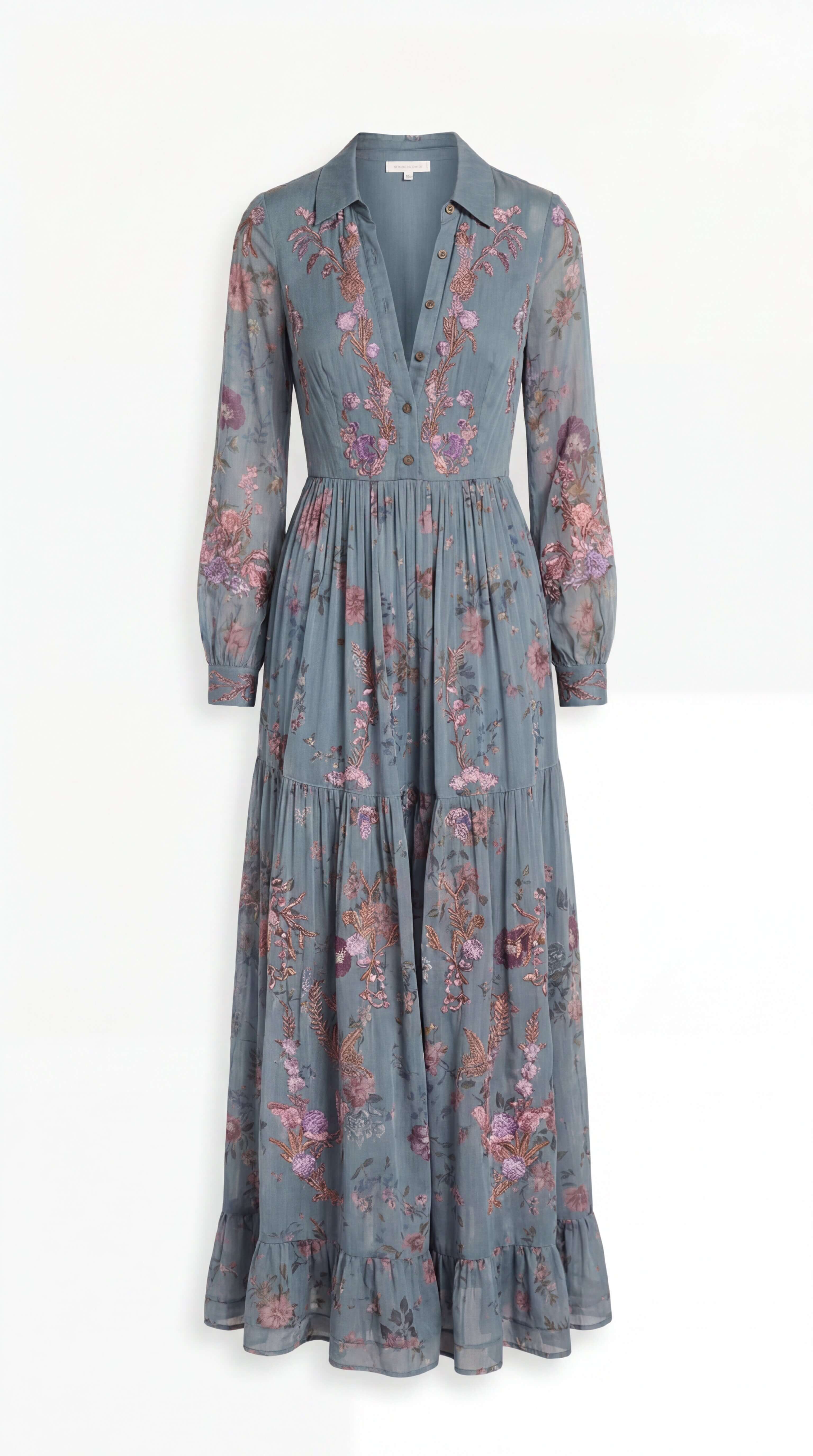Women's Boho Tiered Maxi Dress Long Sleeve Belt
