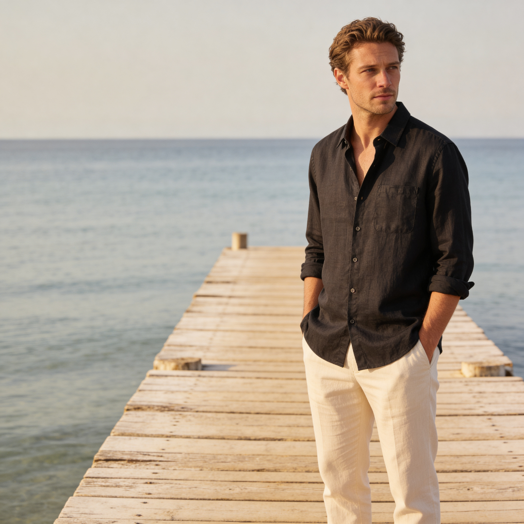 Men's Long Sleeve Linen Shirt Casual Relaxed Fit Summer