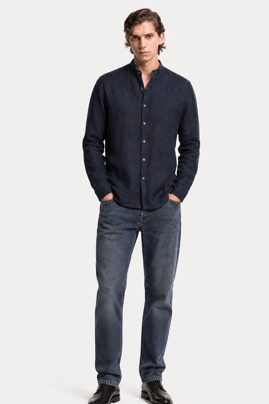 Men's Band Collar Linen Shirt Casual Summer Relaxed Elegant Fit