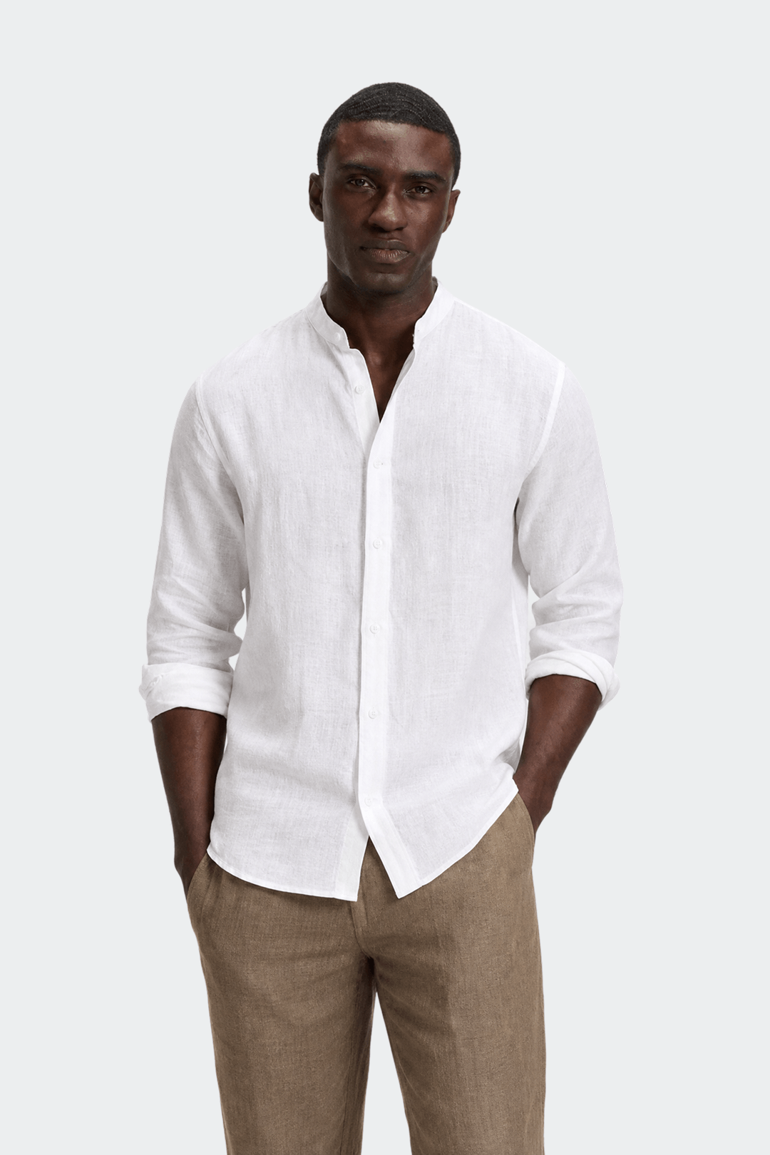 Men's Band Collar Linen Shirt Casual Summer Relaxed Elegant Fit