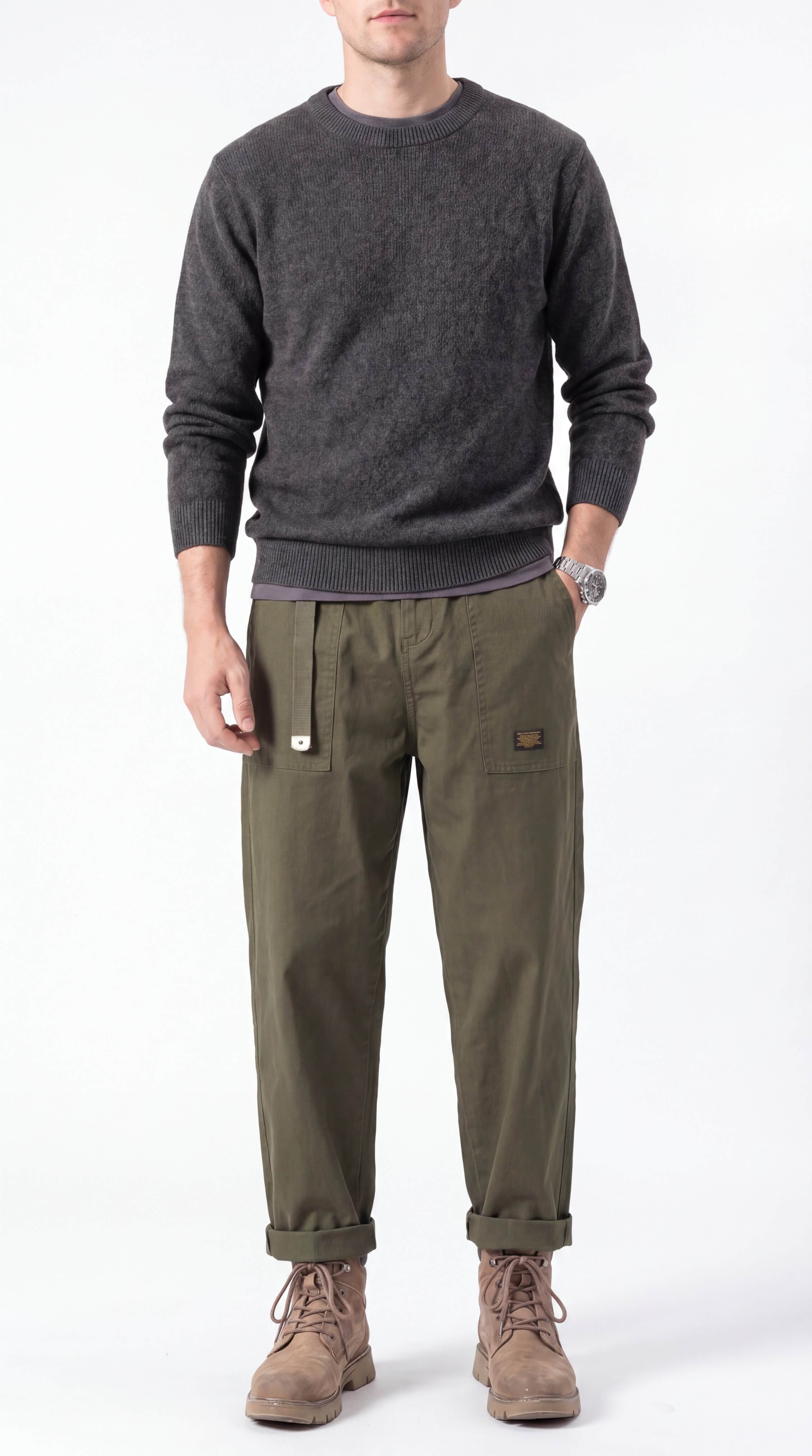 Men's Cargo Trousers Wide Leg Streetwear Relaxed Fit Pants - 1