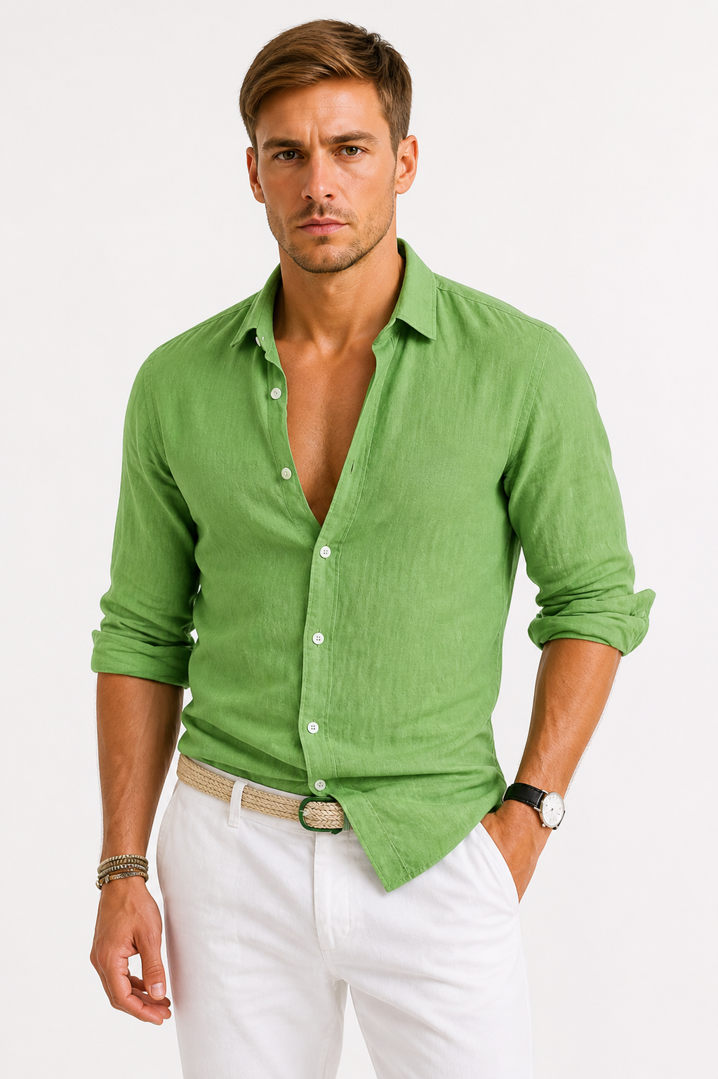 Men's Classic Oxford Linen Shirt for Smart Casual Wear - 10