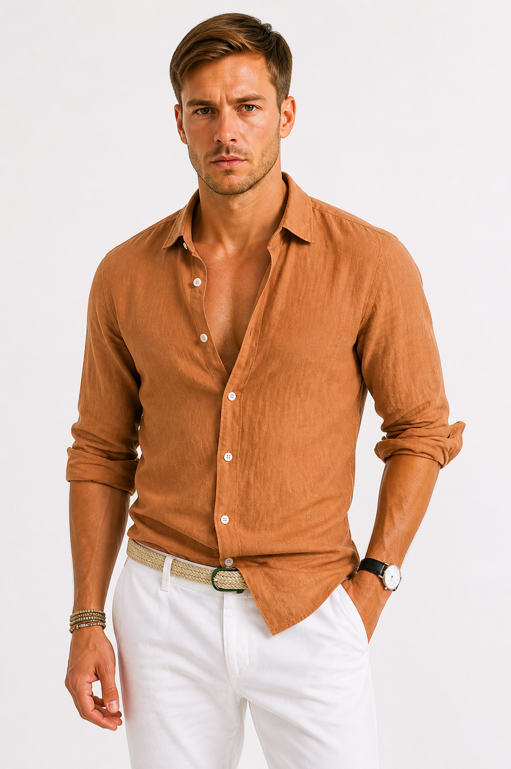 Men's Classic Oxford Linen Shirt for Smart Casual Wear - 8
