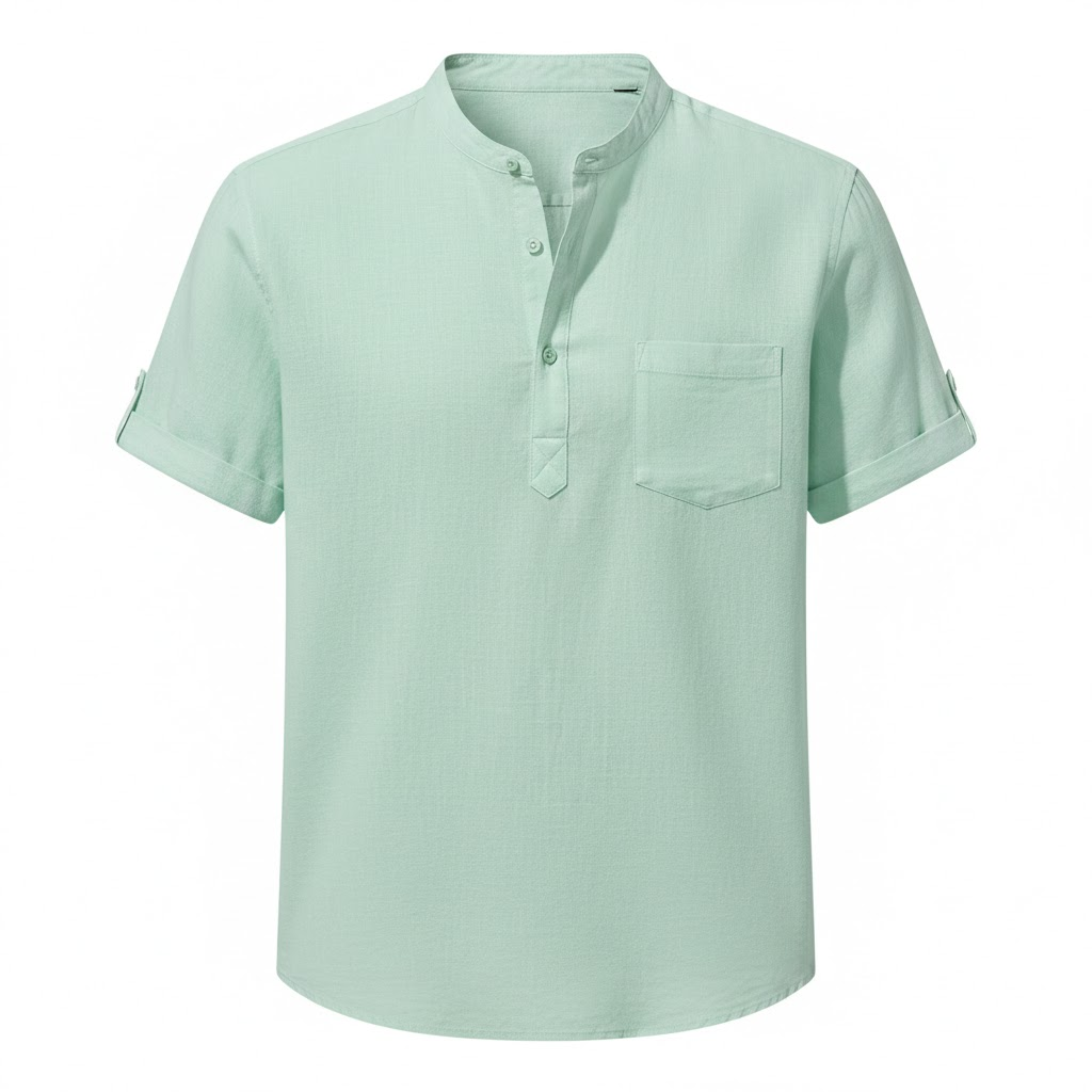 Men's Cotton Linen Henley Shirt Short-Sleeve Breathable Casual Top