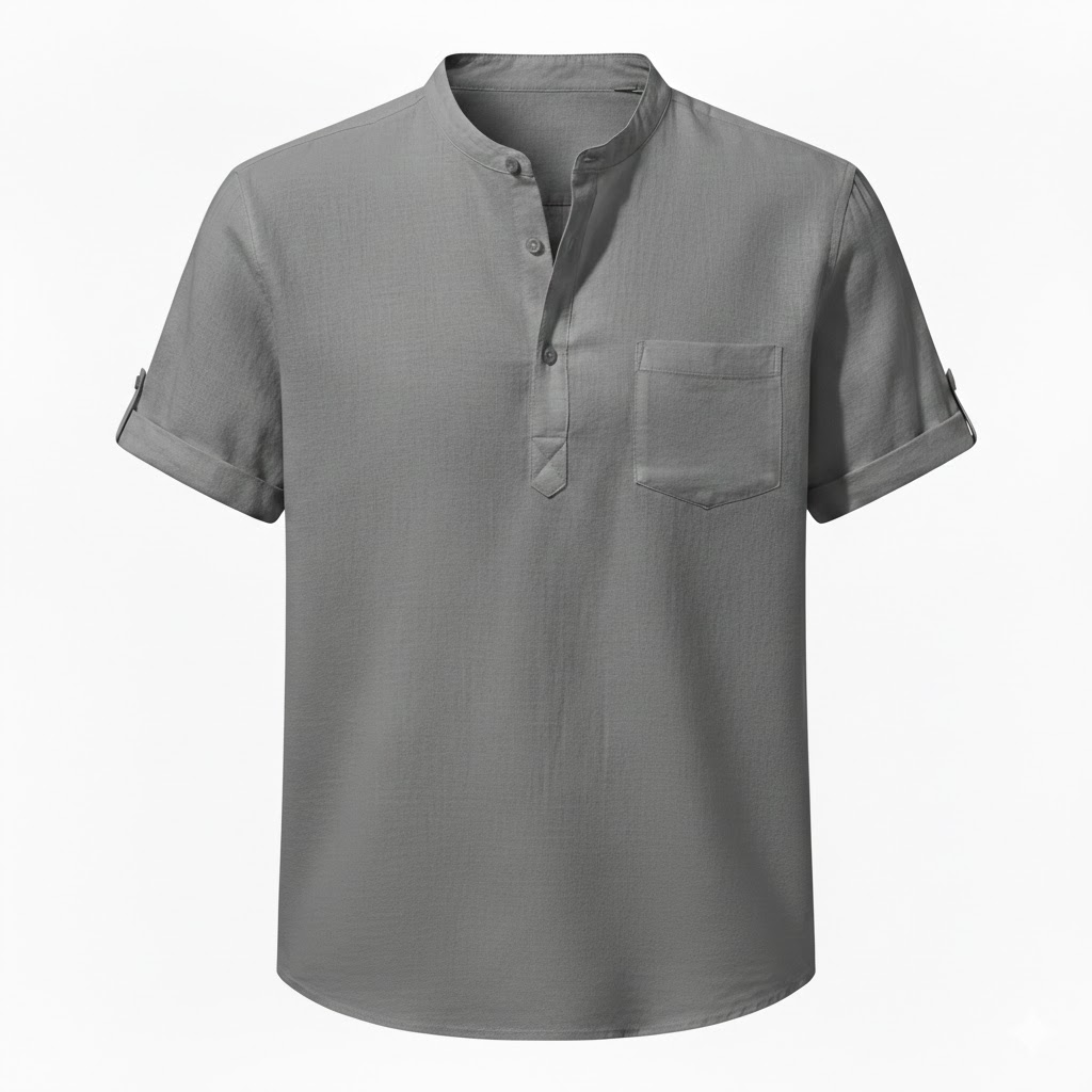 Men's Cotton Linen Henley Shirt Short-Sleeve Breathable Casual Top