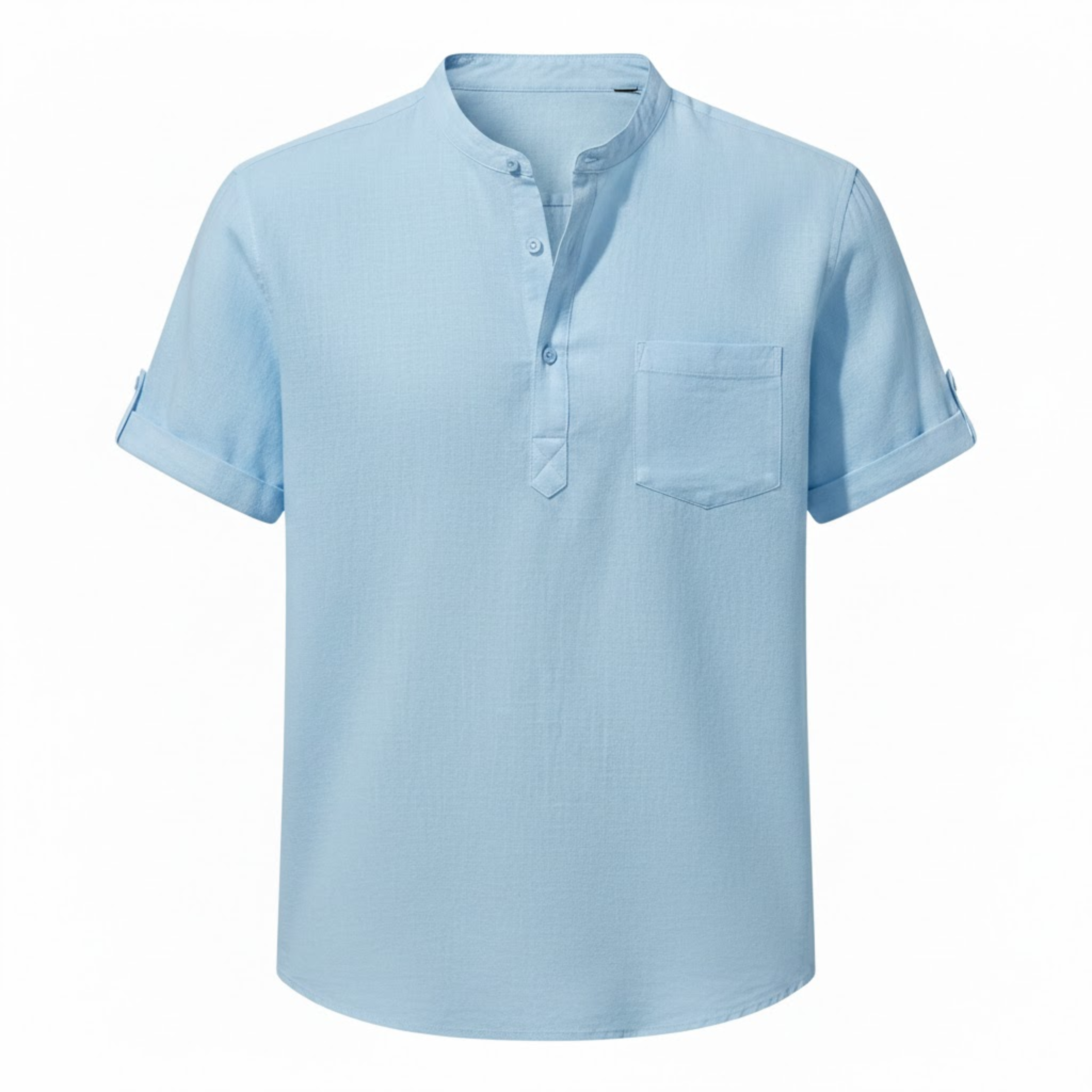 Men's Cotton Linen Henley Shirt Short-Sleeve Breathable Casual Top