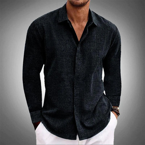 Men's Cotton Linen Long Sleeve Shirt Breathable Button Closure