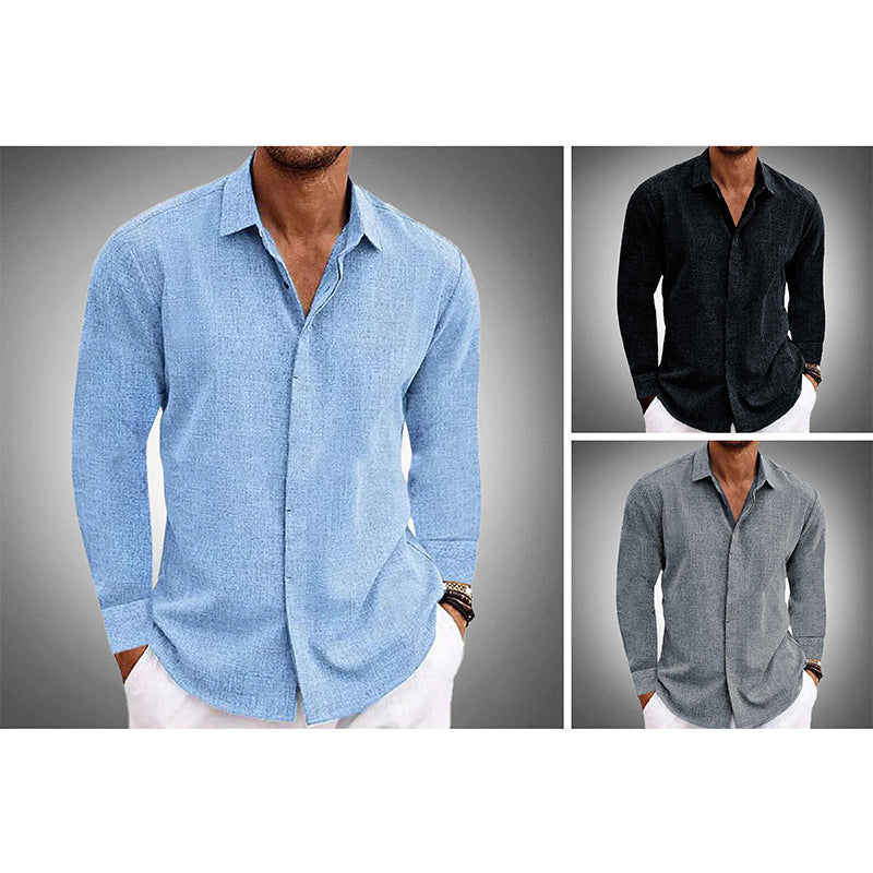 Men's Cotton Linen Long Sleeve Shirt Breathable Button Closure
