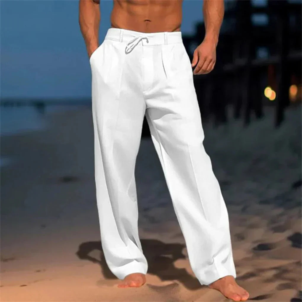 Men's Elegant Linen Summer Pants Breathable Relaxed Casual Trousers