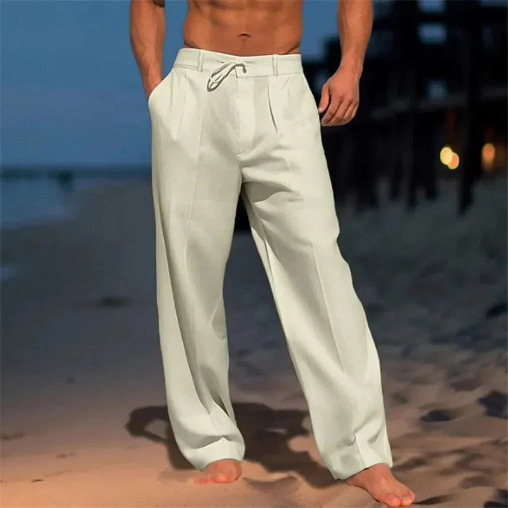 Men's Elegant Linen Summer Pants Breathable Relaxed Casual Trousers