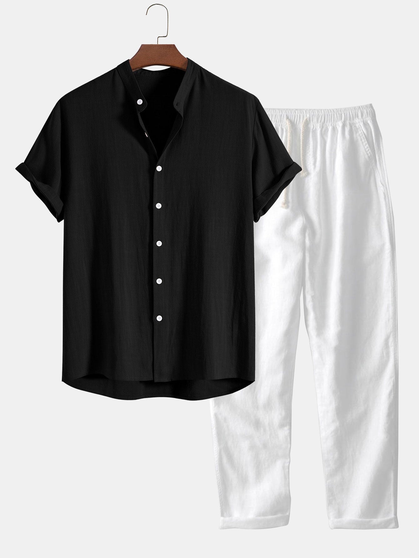 Men's Linen Band Collar Shirt and Trousers Co-Ord Set