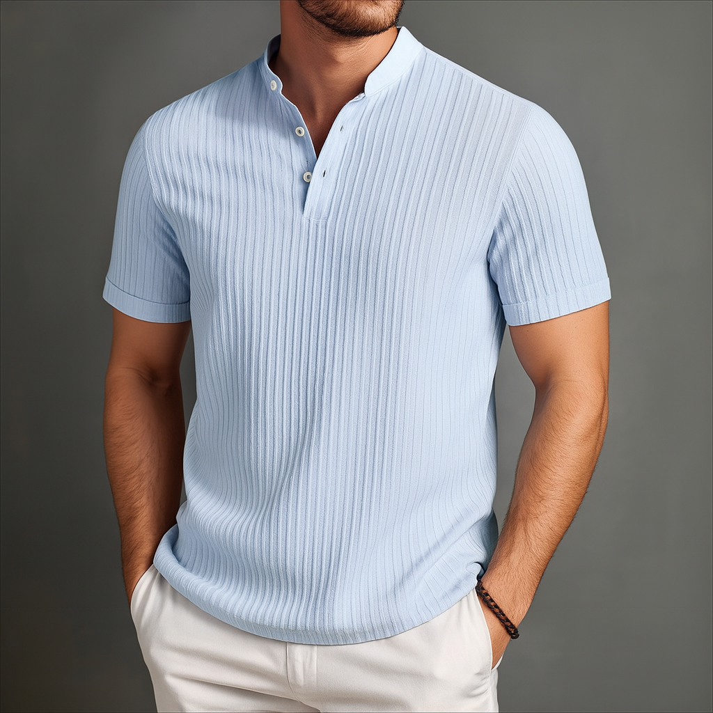 Men's Linen Popover Shirt with Band Collar Smart Casual