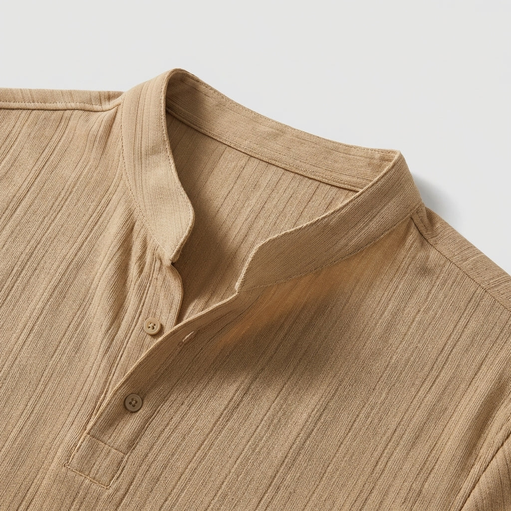Men's Linen Popover Shirt with Band Collar Smart Casual