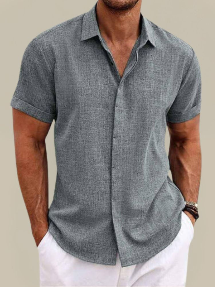 Men's Linen Short Sleeve Shirt Breathable Lightweight Button-Up Summer