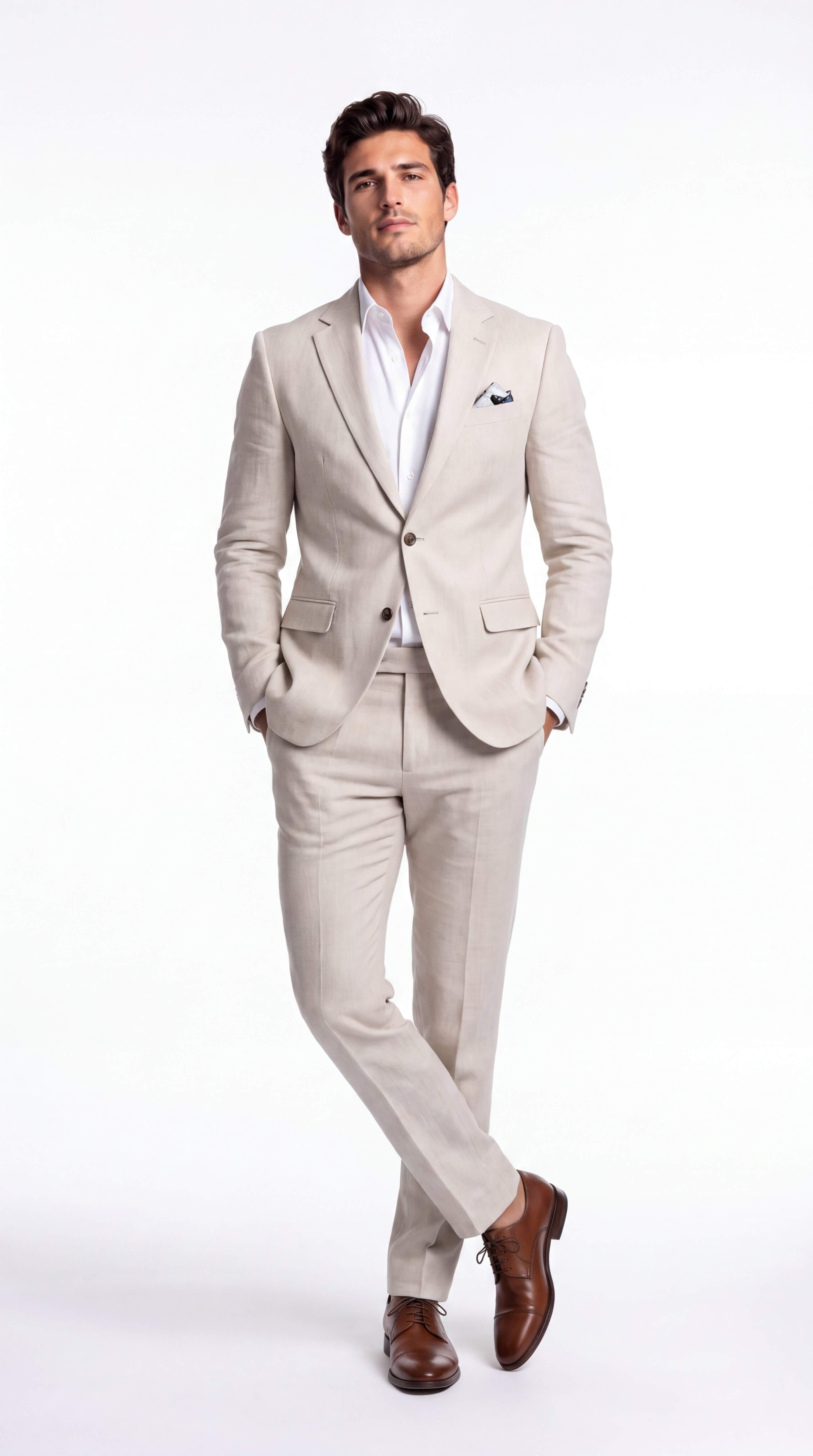 Men's Linen Suit Slim Fit Two Piece Summer Wedding Guest - 1