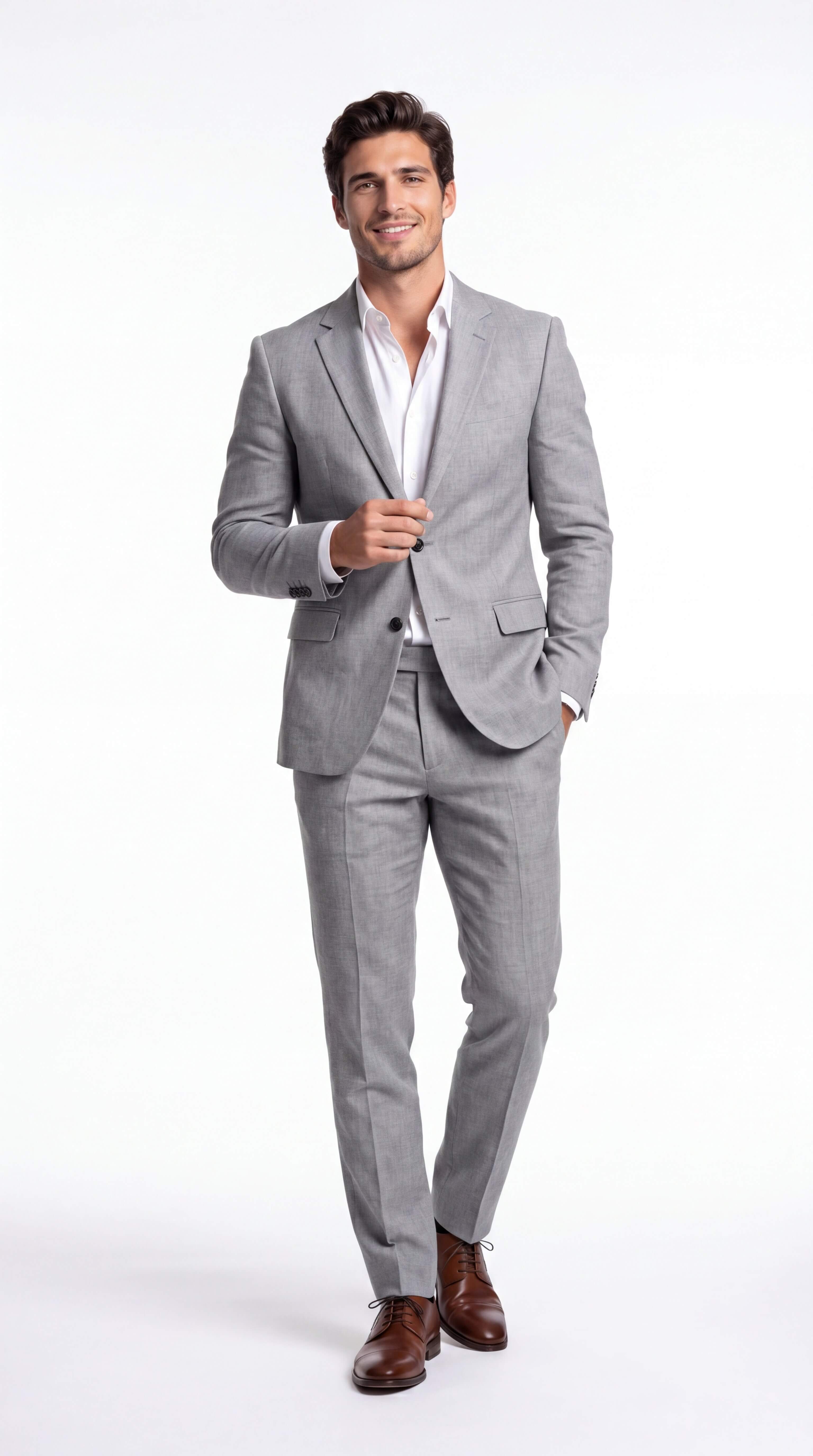 Men's Linen Suit Slim Fit Two Piece Summer Wedding Guest - 11