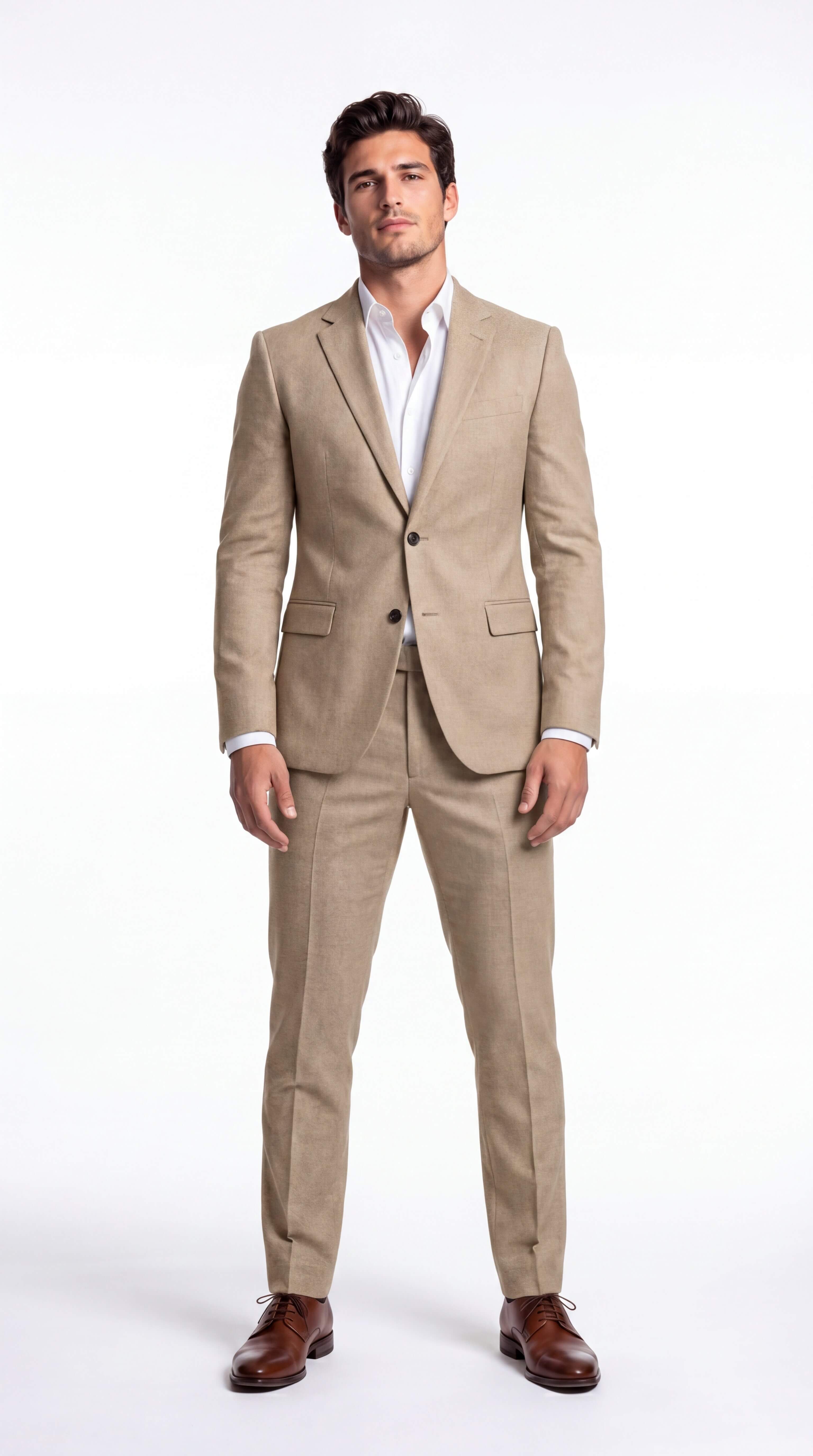 Men's Linen Suit Slim Fit Two Piece Summer Wedding Guest - 3