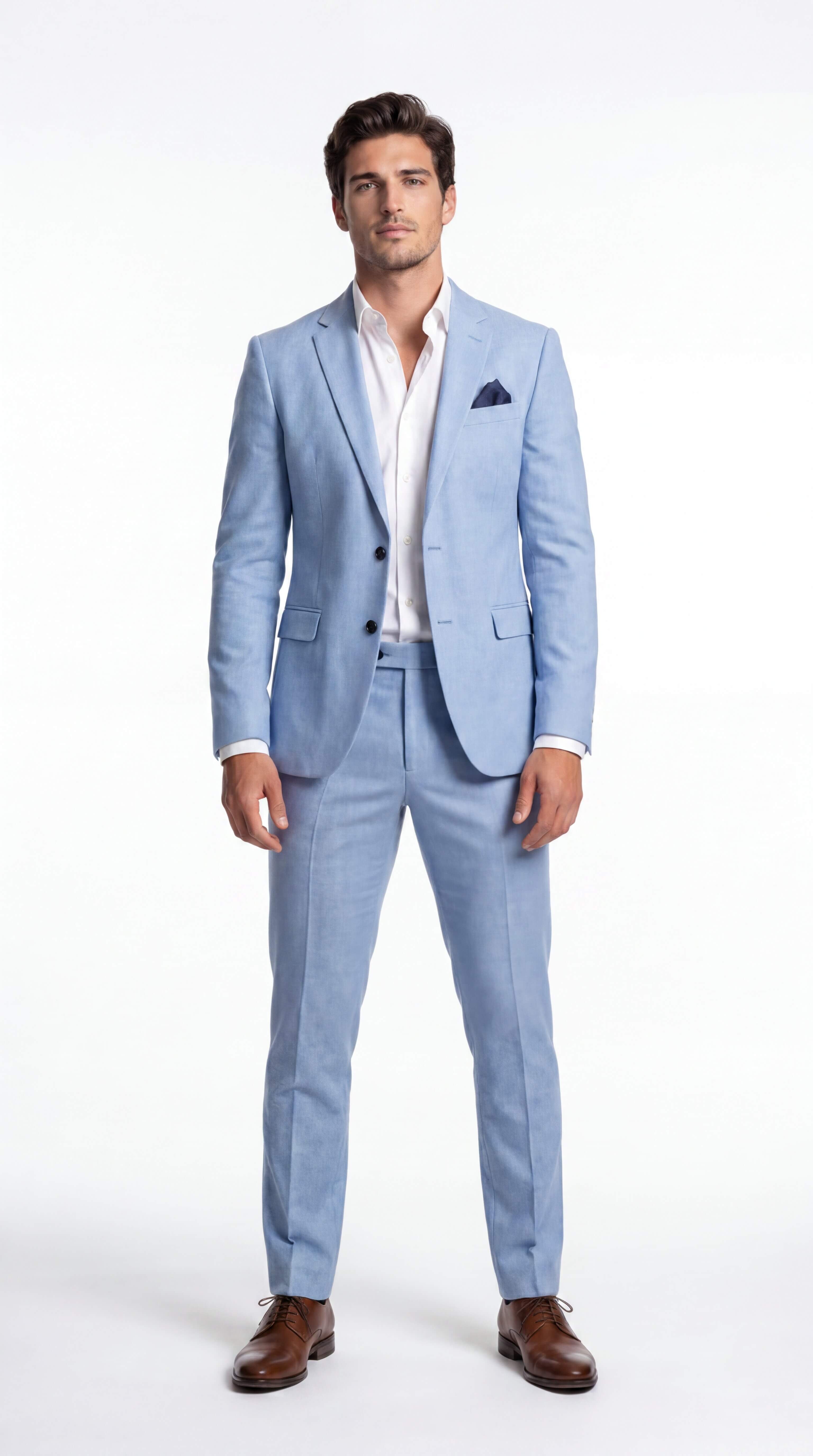 Men's Linen Suit Slim Fit Two Piece Summer Wedding Guest - 4