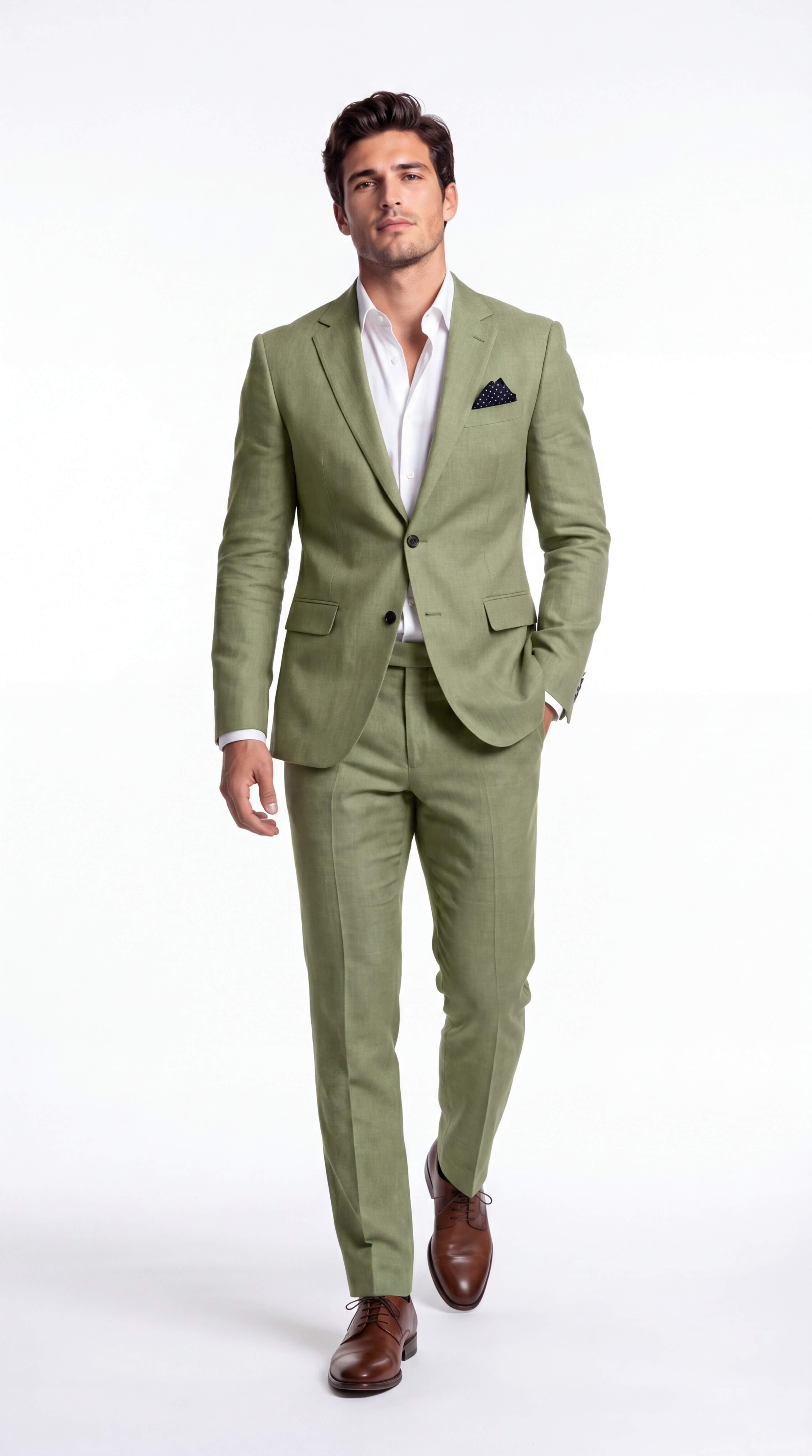 Men's Linen Suit Slim Fit Two Piece Summer Wedding Guest - 6