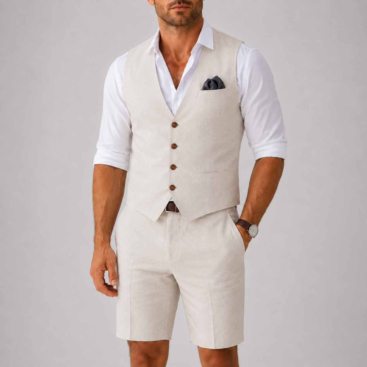 Men's Linen Vest and Shorts Set Breathable Smart Casual Summer