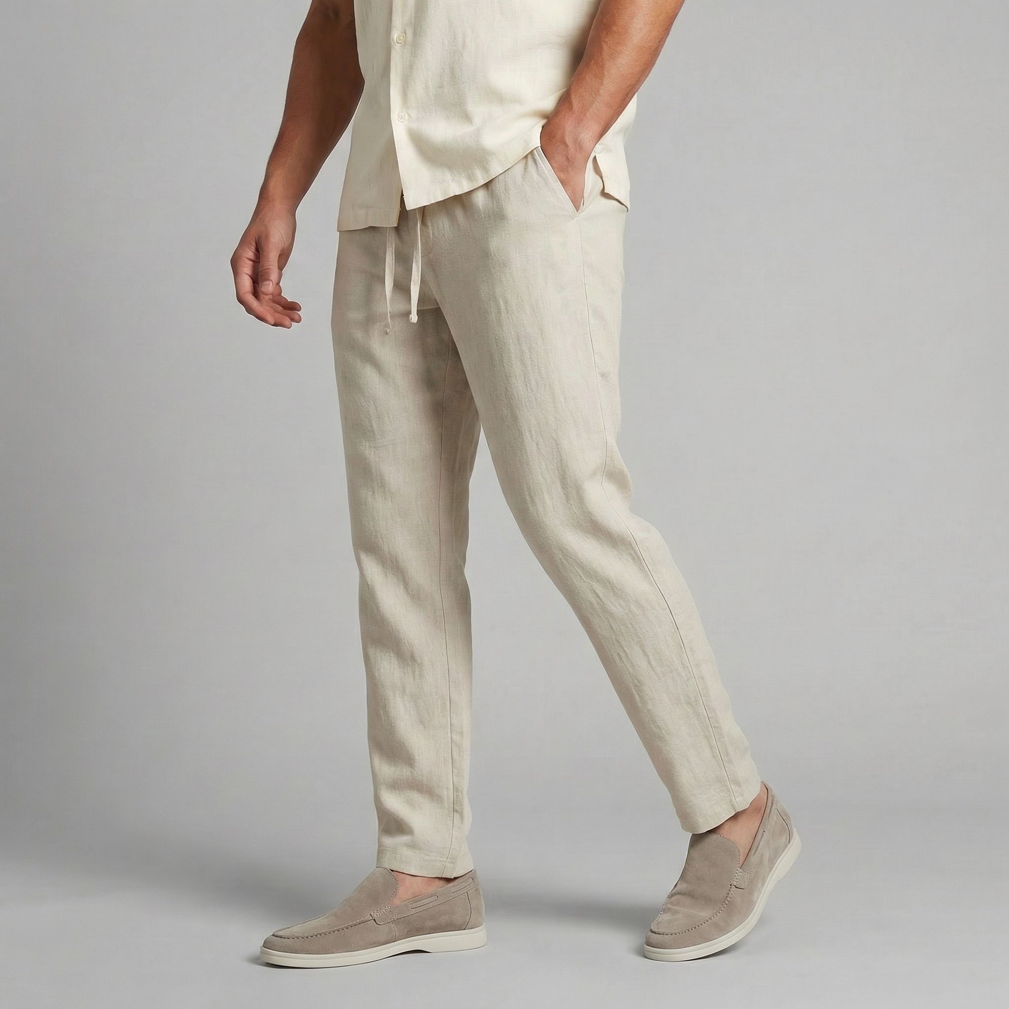 Men's Linen Wide-Leg Pants Casual Summer Breathable Relaxed Fit