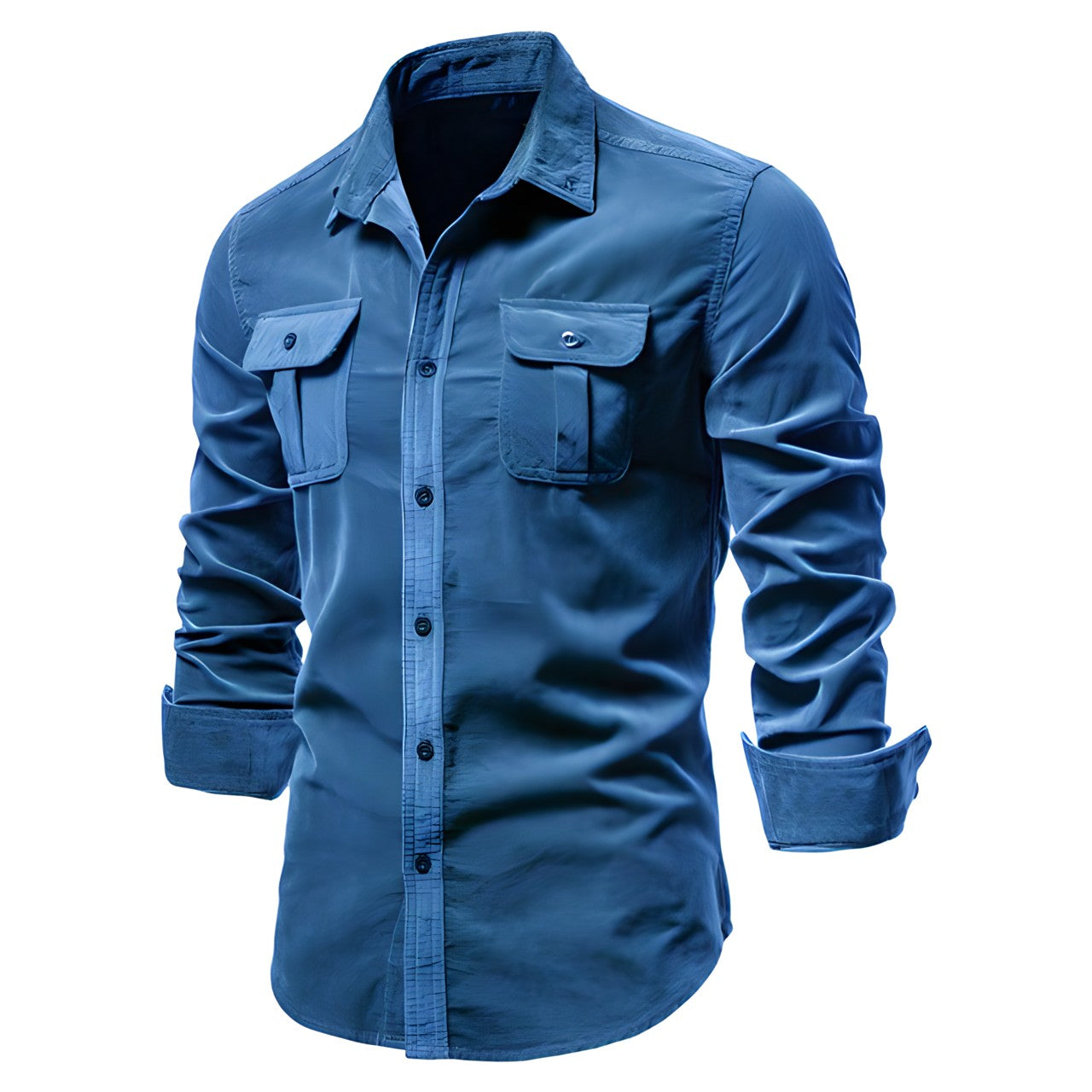 Men's Long Sleeve Casual Shirt with Chest Pockets Classic Fit