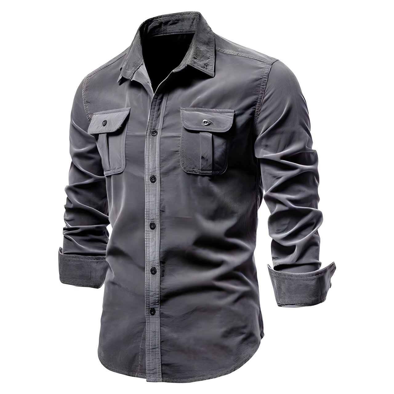 Men's Long Sleeve Casual Shirt with Chest Pockets Classic Fit