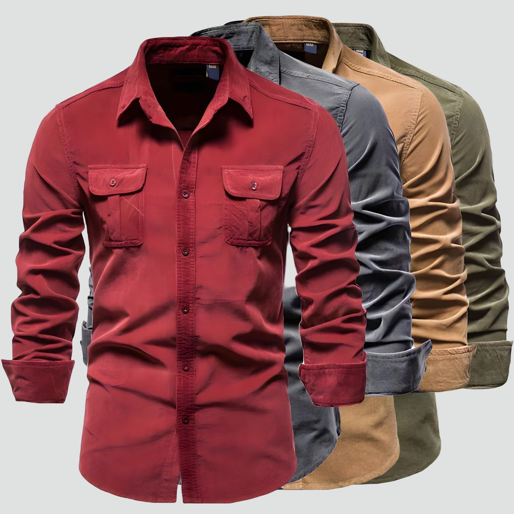Men's Long Sleeve Casual Shirt with Chest Pockets Classic Fit