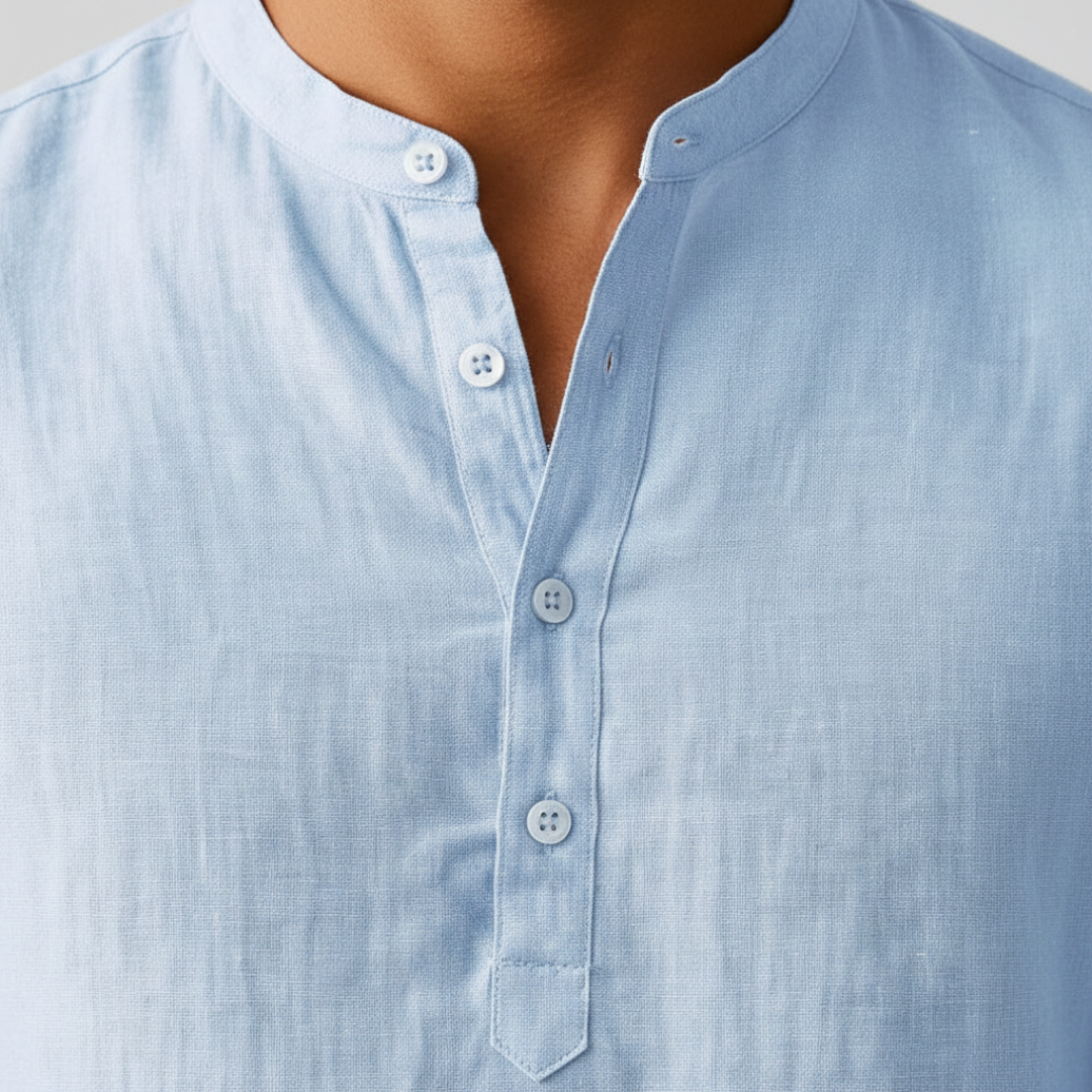Men's Long Sleeve Linen Shirt Relaxed Henley Neckline Style - 8