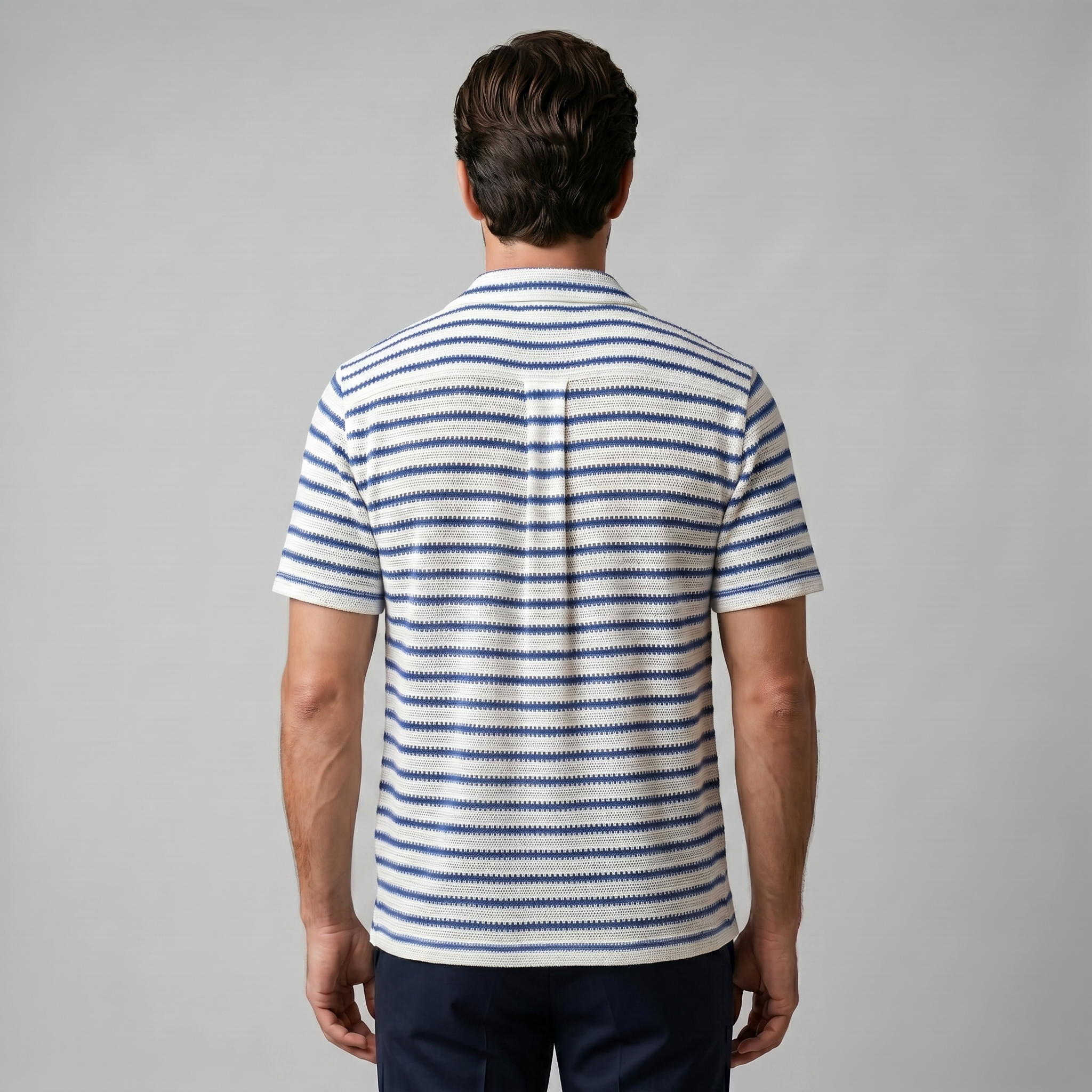 Men's Open Knit Striped Resort Shirt Casual Summer Relaxed Fit