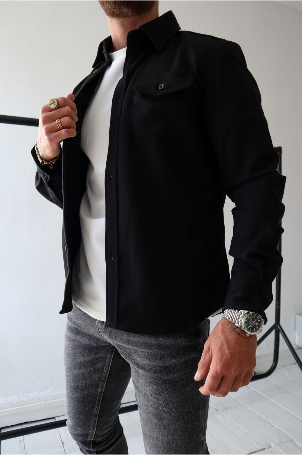 Men's Overshirt Jacket Long Sleeve Button-Up with Chest Pockets