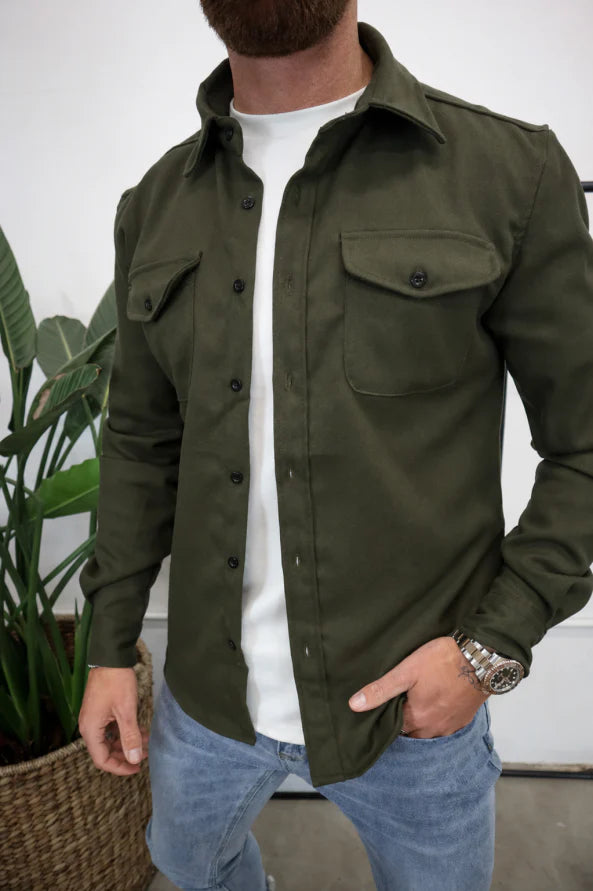 Men's Overshirt Jacket Long Sleeve Button-Up with Chest Pockets